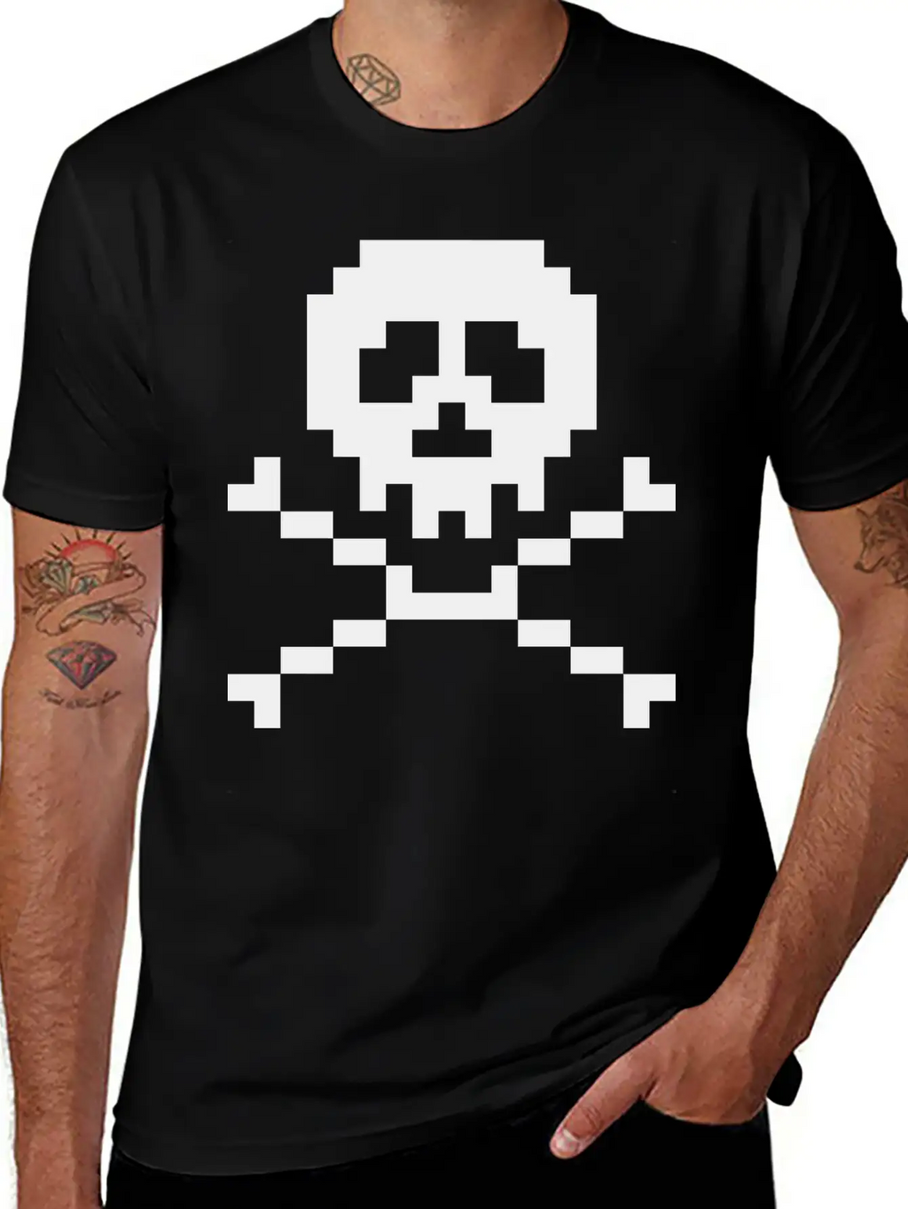 03 Pixel Skull 3 Ai Vectorstock 7294636 Classic Fit Graphic Tee For Daily Comfort – Unisex Cotton Shirt