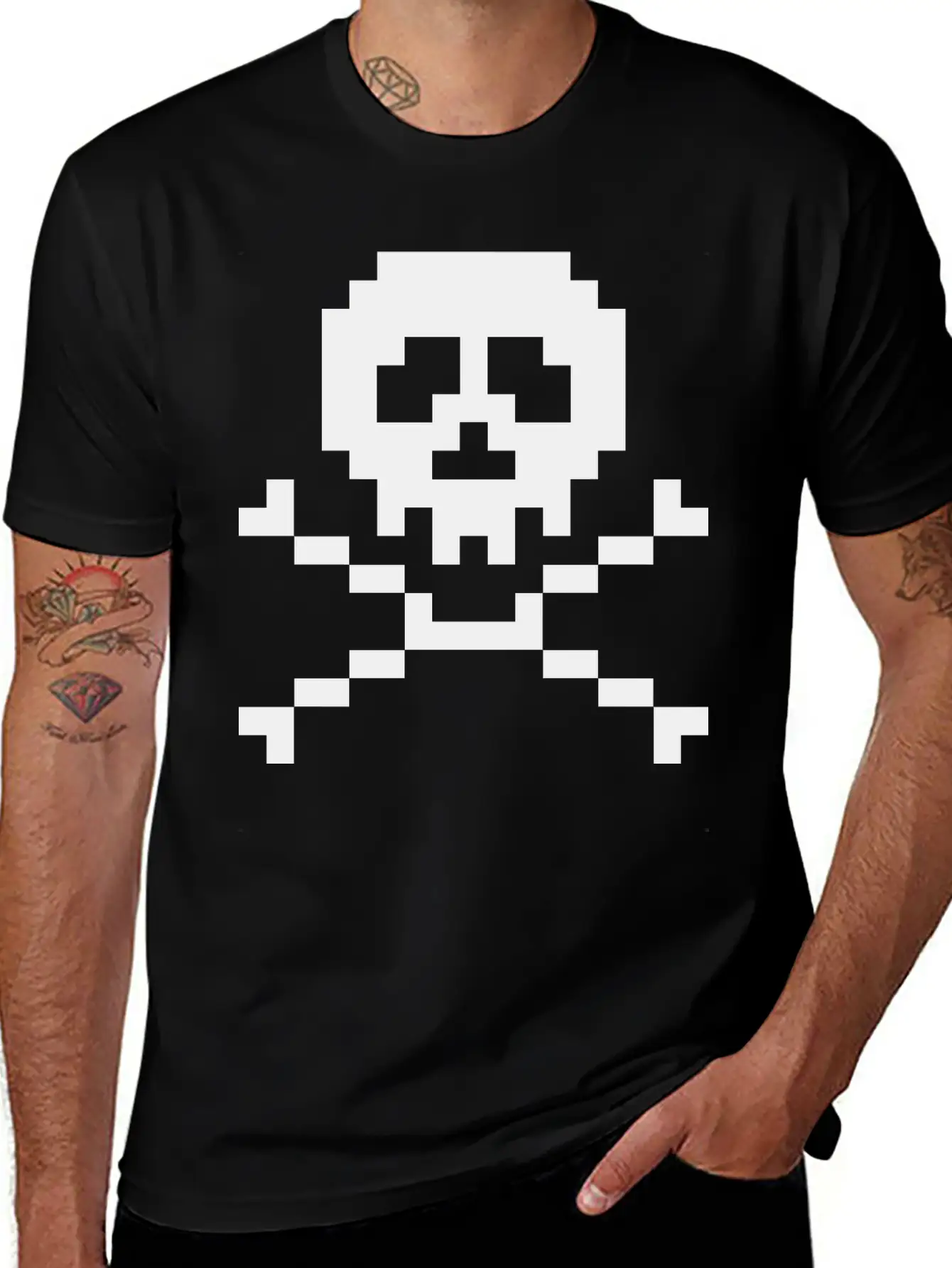 03 Pixel Skull 3 Ai Vectorstock 7294636 Classic Fit Graphic Tee For Daily Comfort – Unisex Cotton Shirt