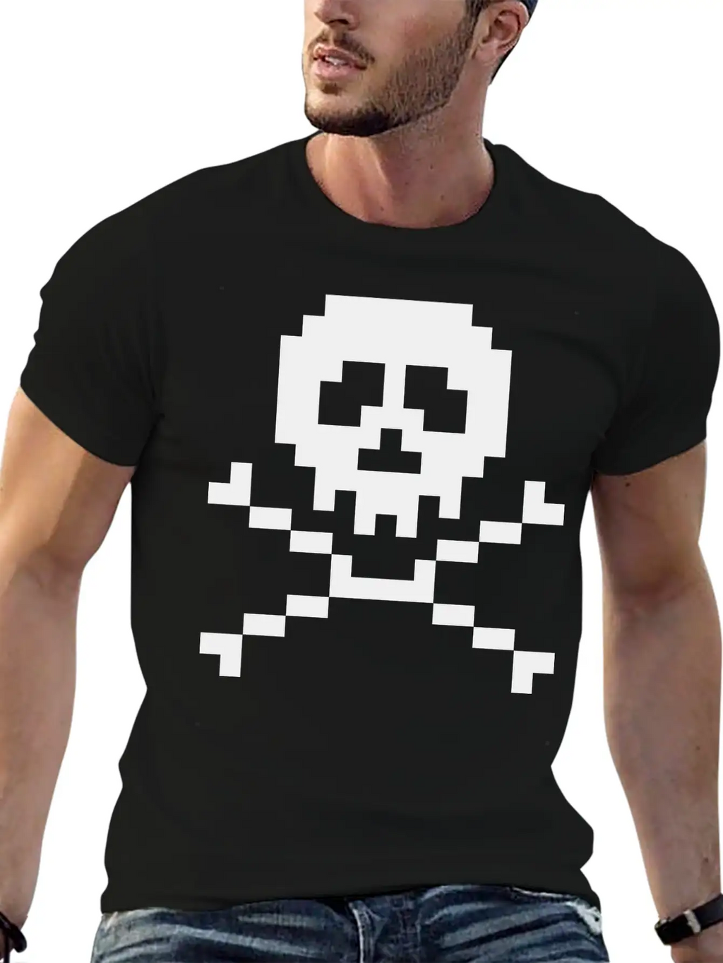 03 Pixel Skull 3 Ai Vectorstock 7294636 Classic Fit Graphic Tee For Daily Comfort – Unisex Cotton Shirt
