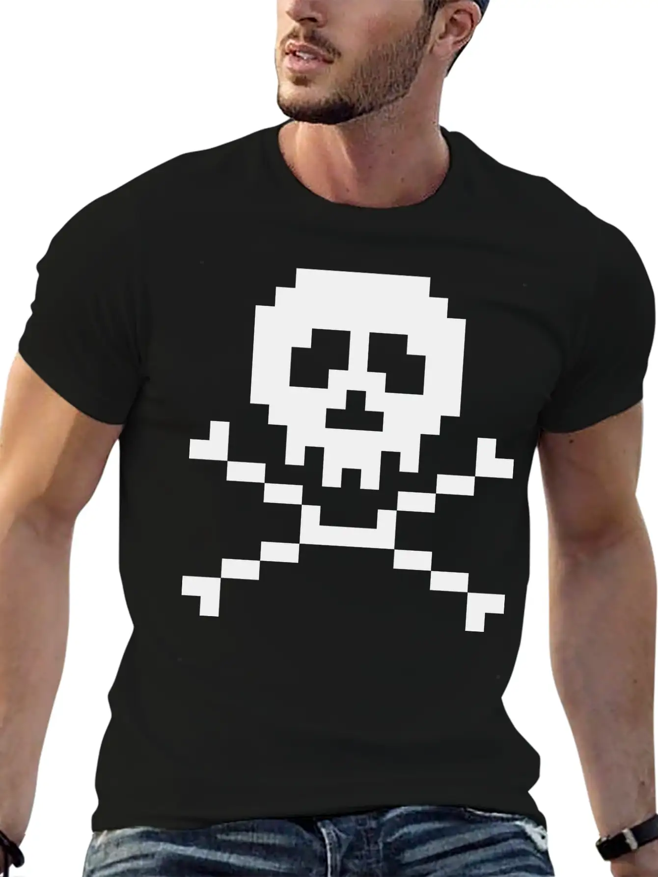 03 Pixel Skull 3 Ai Vectorstock 7294636 Classic Fit Graphic Tee For Daily Comfort – Unisex Cotton Shirt