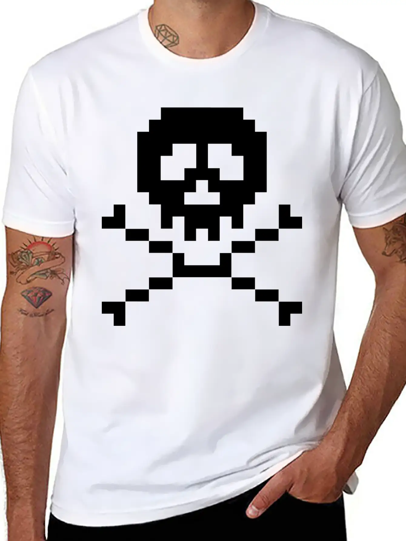 03 Pixel Skull 3 Ai Vectorstock 7294636 Classic Fit Graphic Tee For Daily Comfort – Unisex Cotton Shirt