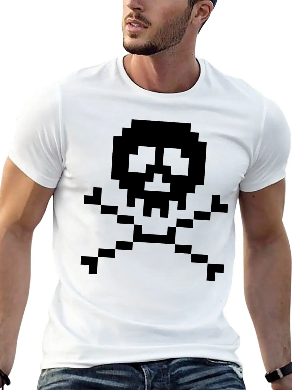 03 Pixel Skull 3 Ai Vectorstock 7294636 Classic Fit Graphic Tee For Daily Comfort – Unisex Cotton Shirt