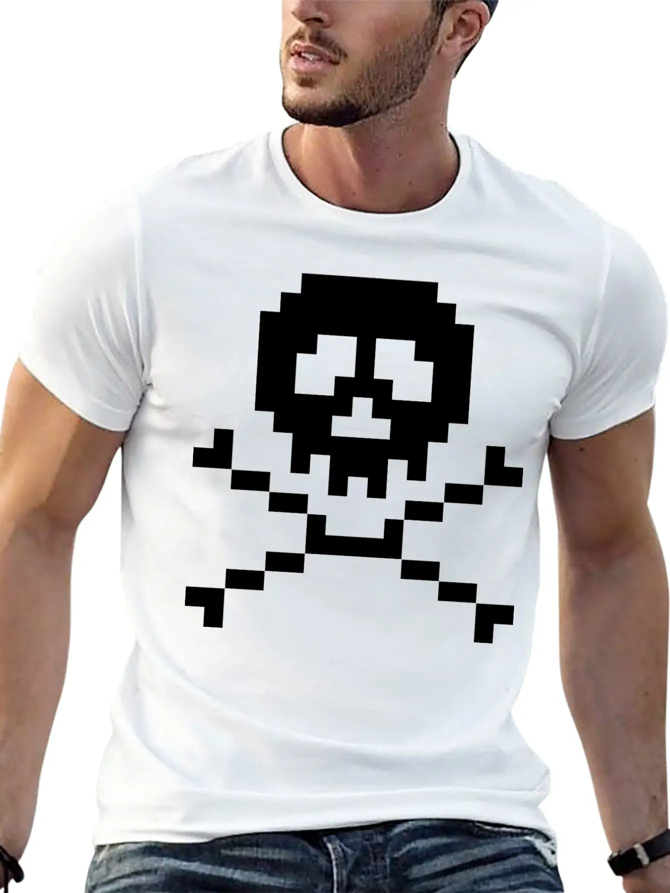 03 Pixel Skull 3 Ai Vectorstock 7294636 Classic Fit Graphic Tee For Daily Comfort – Unisex Cotton Shirt