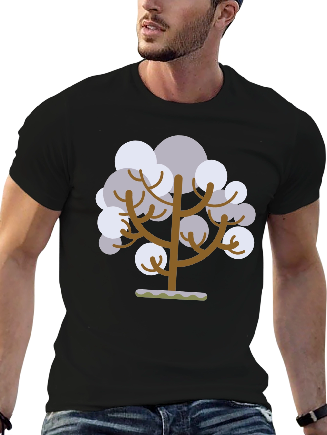 Abstract Tree Graphic Tee - Black Cotton T-Shirt