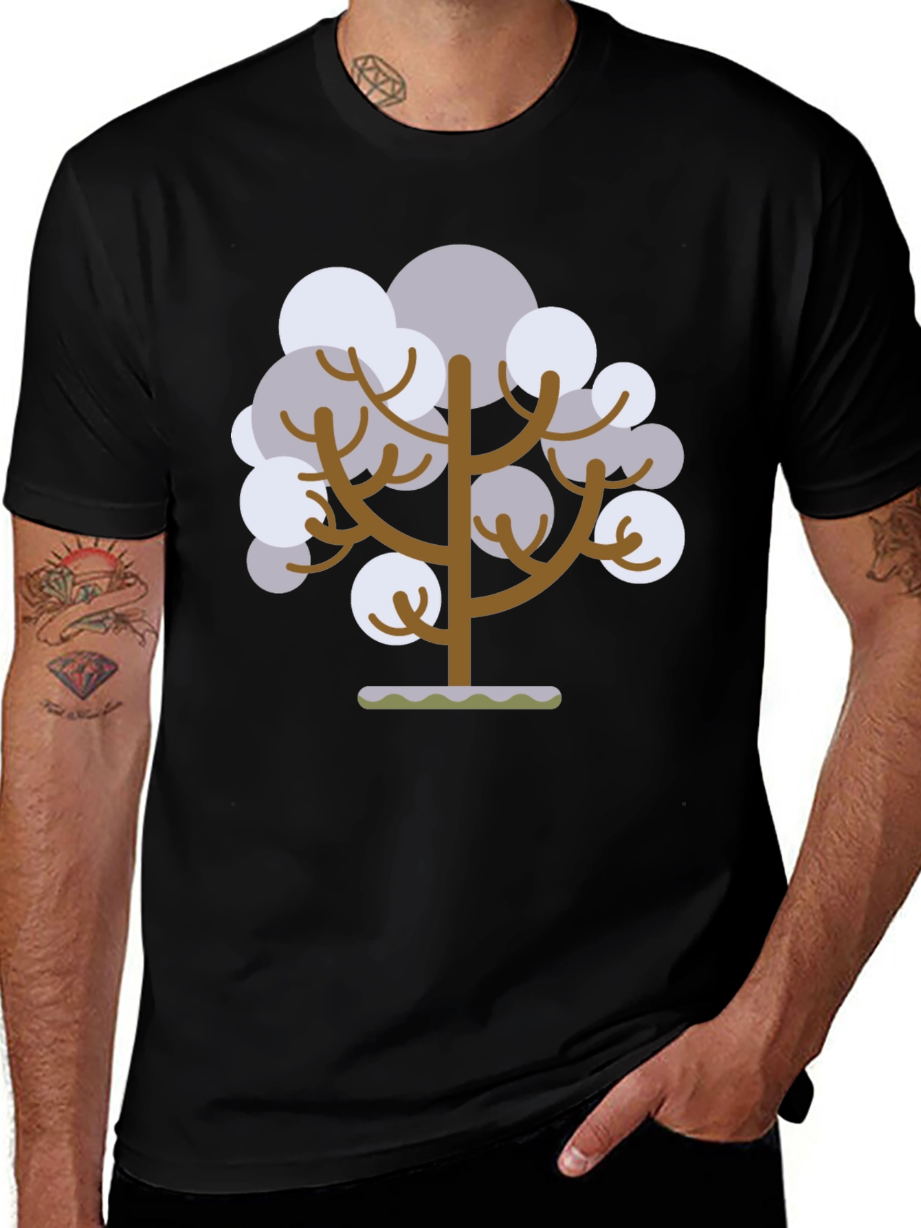 Abstract Tree Graphic Tee - Black Cotton T-Shirt