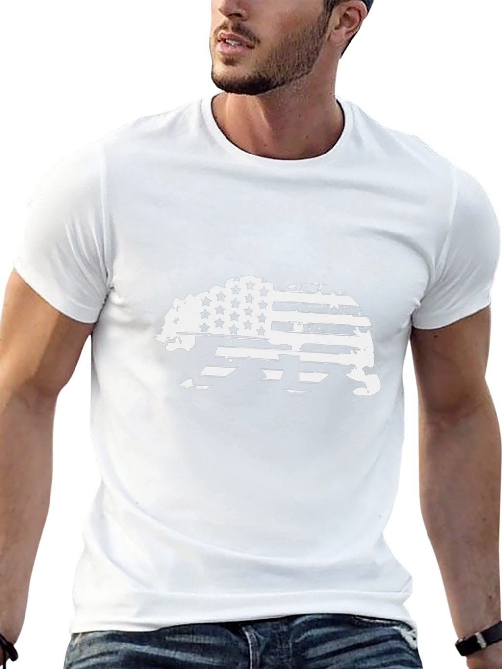 American Flag Bear Graphic T-Shirt