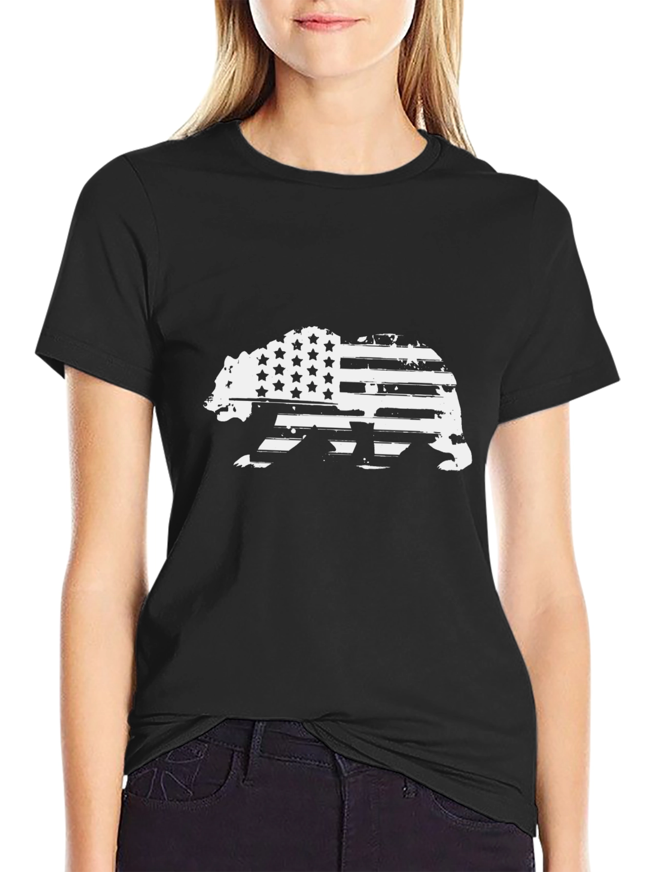 American Flag Bear Graphic T-Shirt