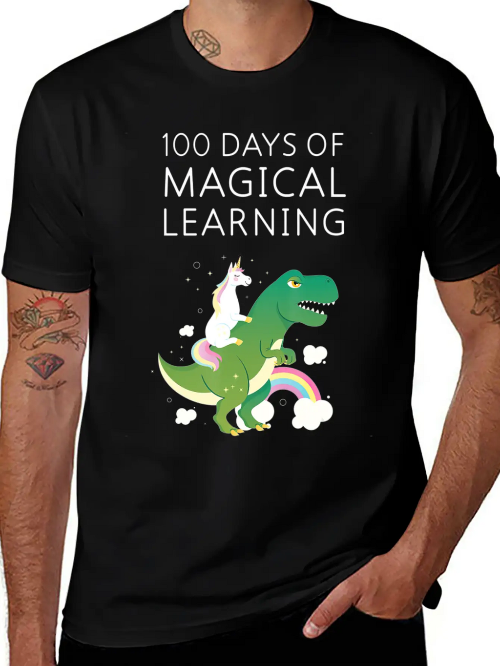 100 Days Of Magical Learning Unicorn T Rex School Basic Graphic T-Shirt – Daily Comfort In Soft Cotton