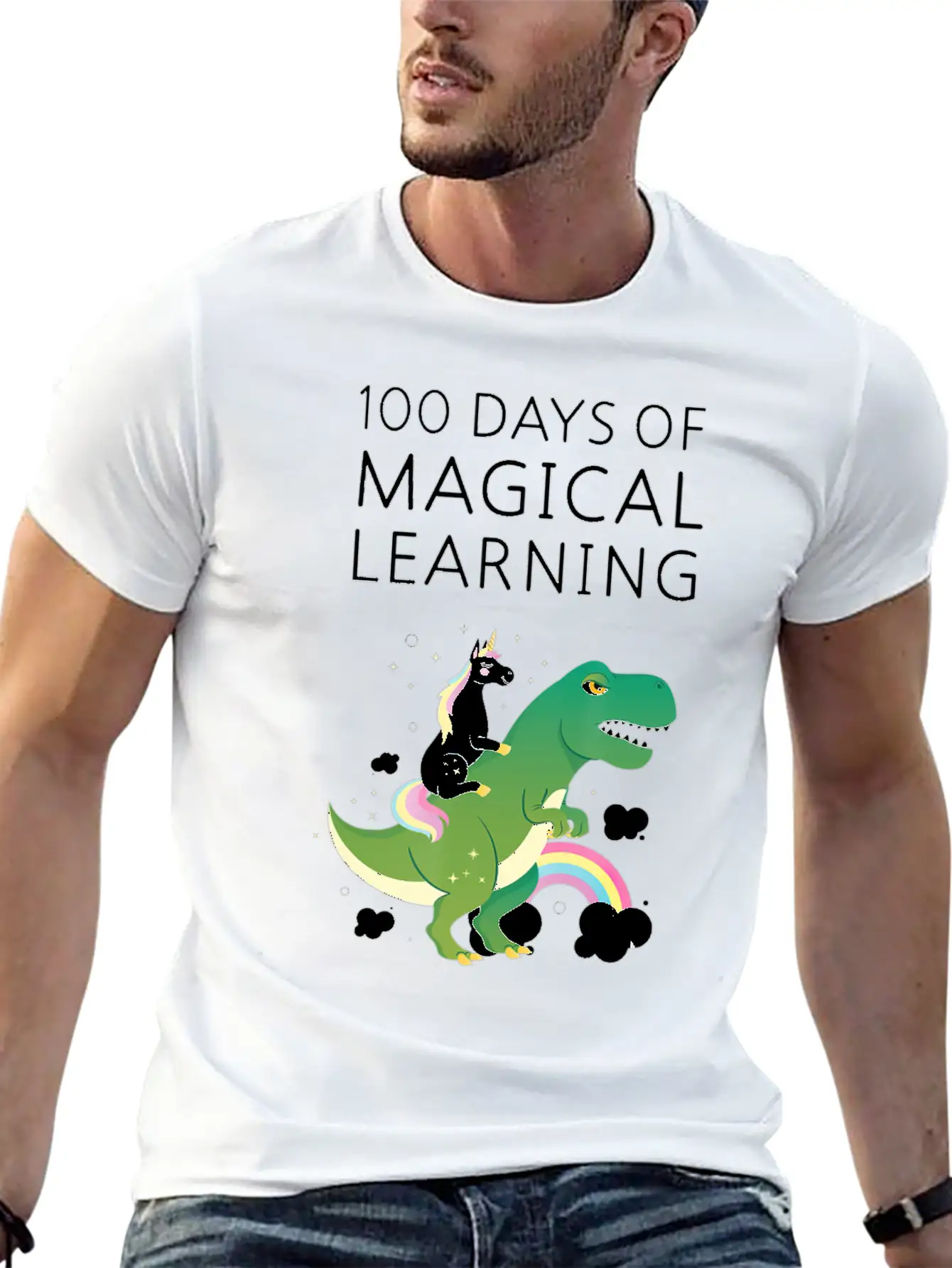 100 Days Of Magical Learning Unicorn T Rex School Basic Graphic T-Shirt – Daily Comfort In Soft Cotton