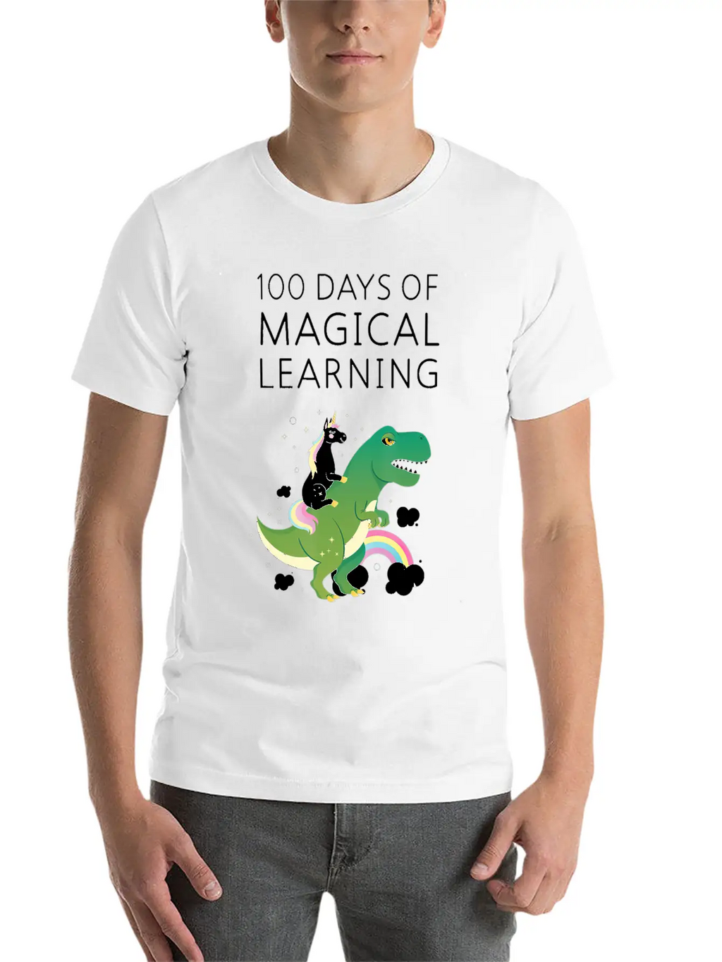 100 Days Of Magical Learning Unicorn T Rex School Basic Graphic T-Shirt – Daily Comfort In Soft Cotton