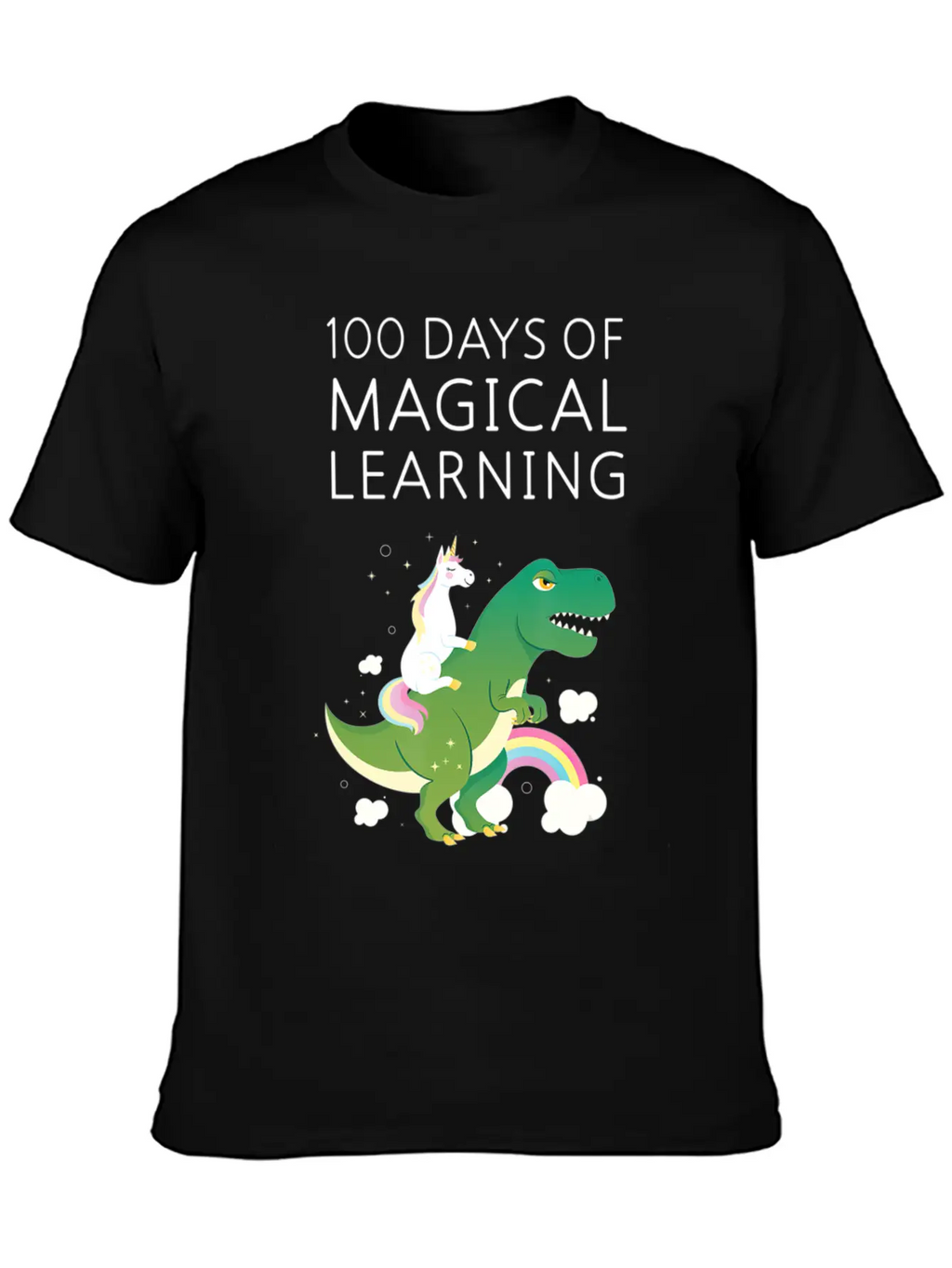 100 Days Of Magical Learning Unicorn T Rex School Basic Graphic T-Shirt – Daily Comfort In Soft Cotton