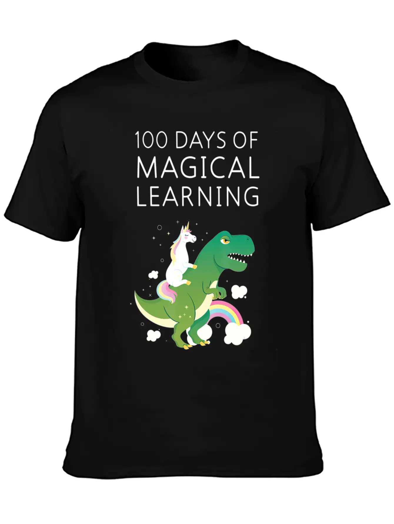 100 Days Of Magical Learning Unicorn T Rex School Basic Graphic T-Shirt – Daily Comfort In Soft Cotton