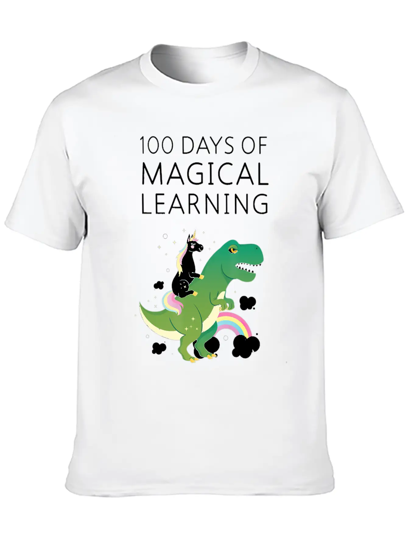 100 Days Of Magical Learning Unicorn T Rex School Basic Graphic T-Shirt – Daily Comfort In Soft Cotton