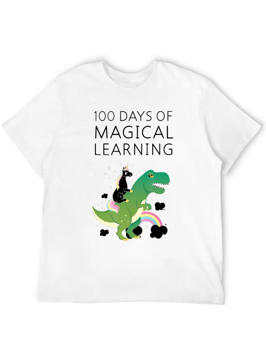 100 Days Of Magical Learning Unicorn T Rex School Basic Graphic T-Shirt – Daily Comfort In Soft Cotton