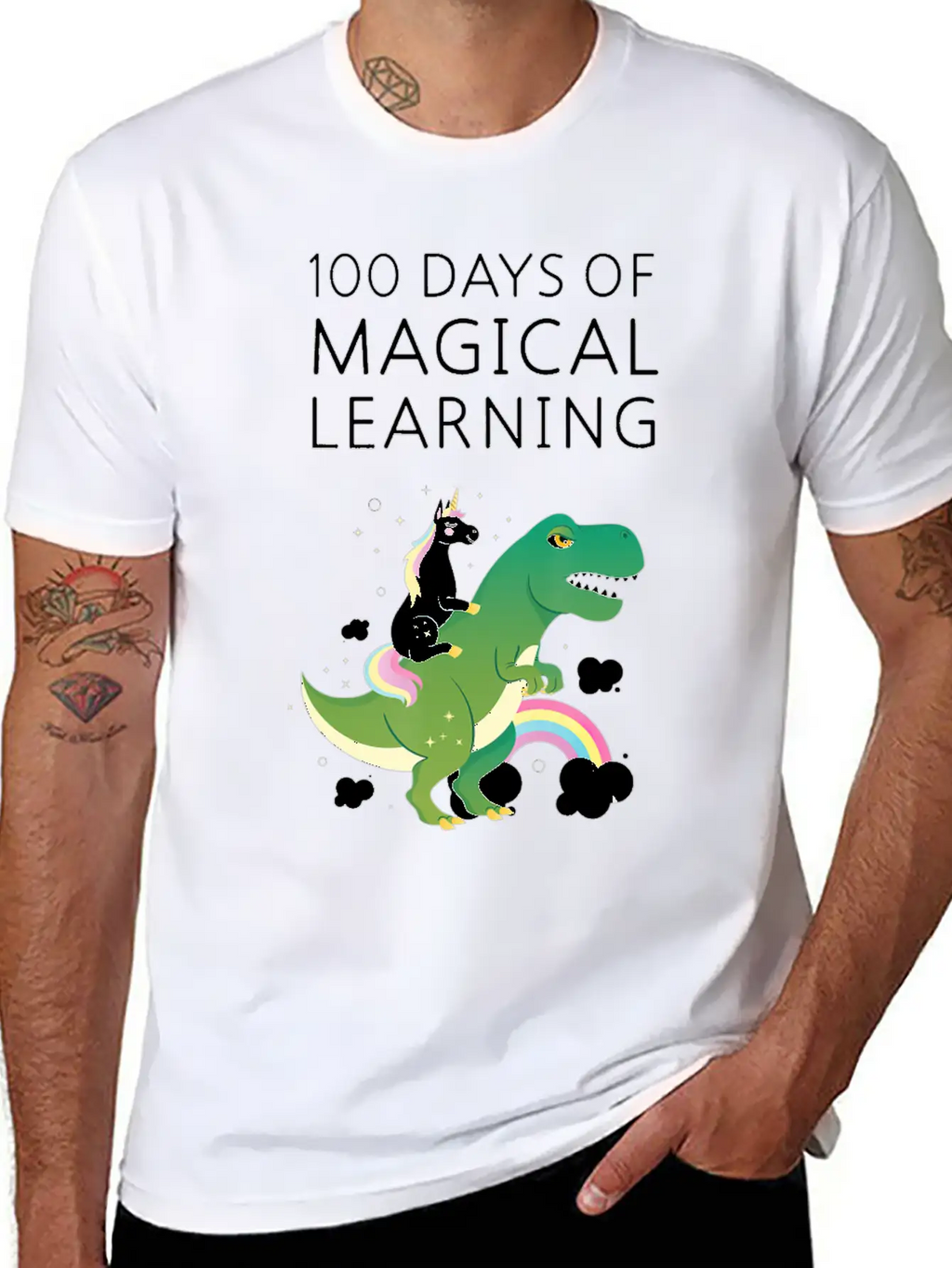 100 Days Of Magical Learning Unicorn T Rex School Basic Graphic T-Shirt – Daily Comfort In Soft Cotton