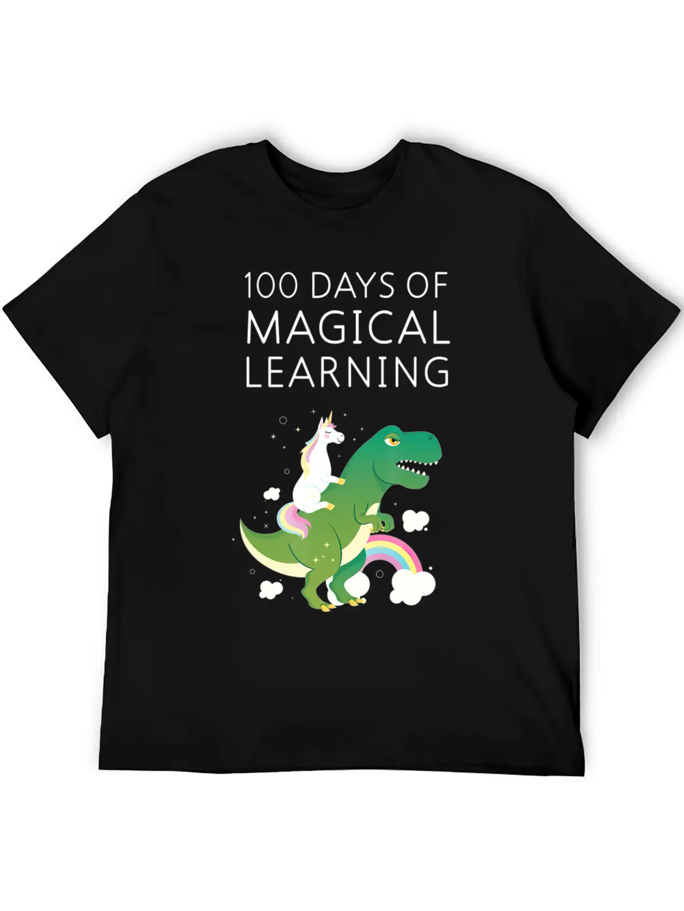 100 Days Of Magical Learning Unicorn T Rex School Basic Graphic T-Shirt – Daily Comfort In Soft Cotton