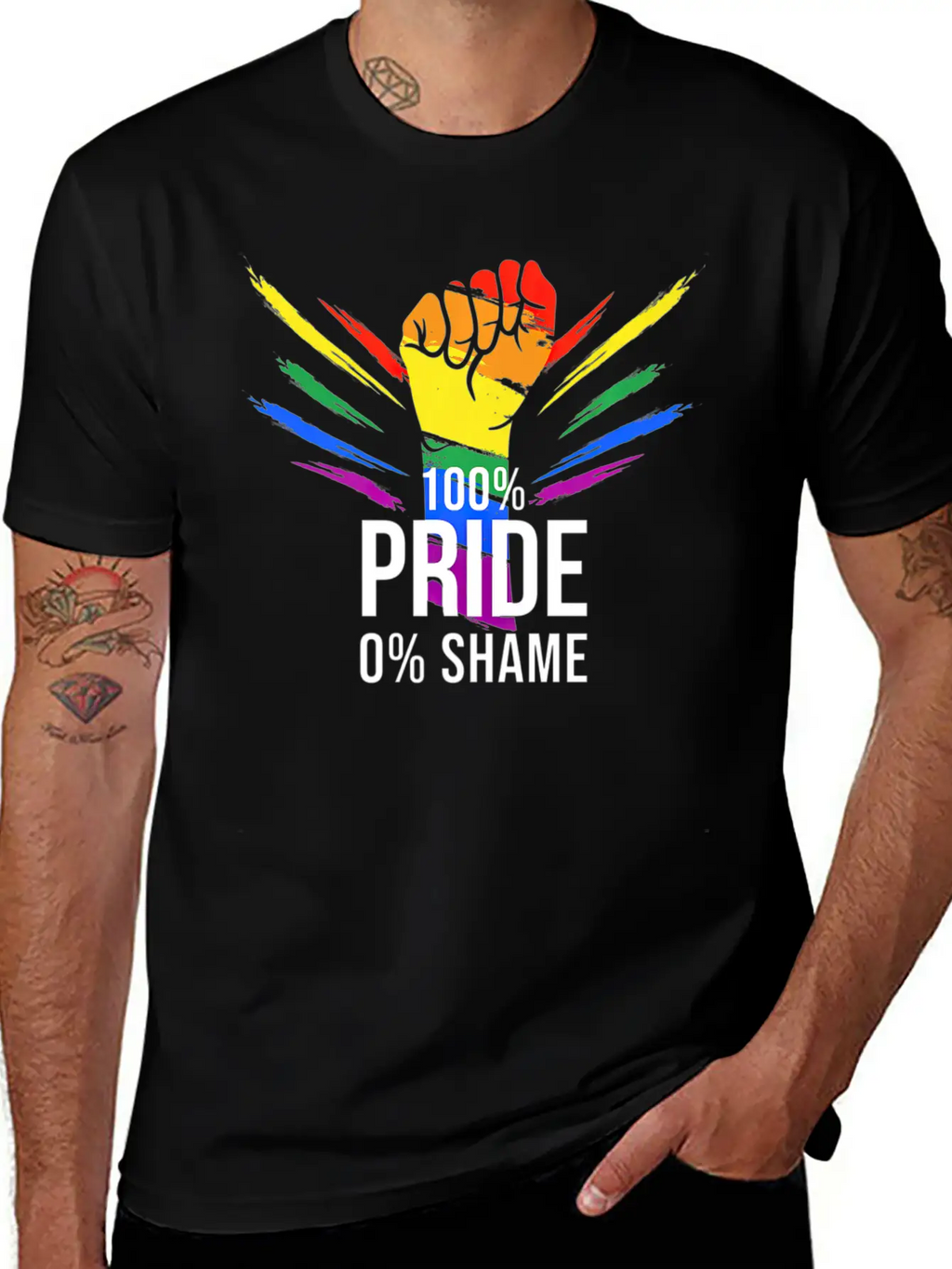100 Pride 0 Shame Design Pride Merchandise Premium Classic Crew Neck Graphic Tee – Everyday Minimal Look