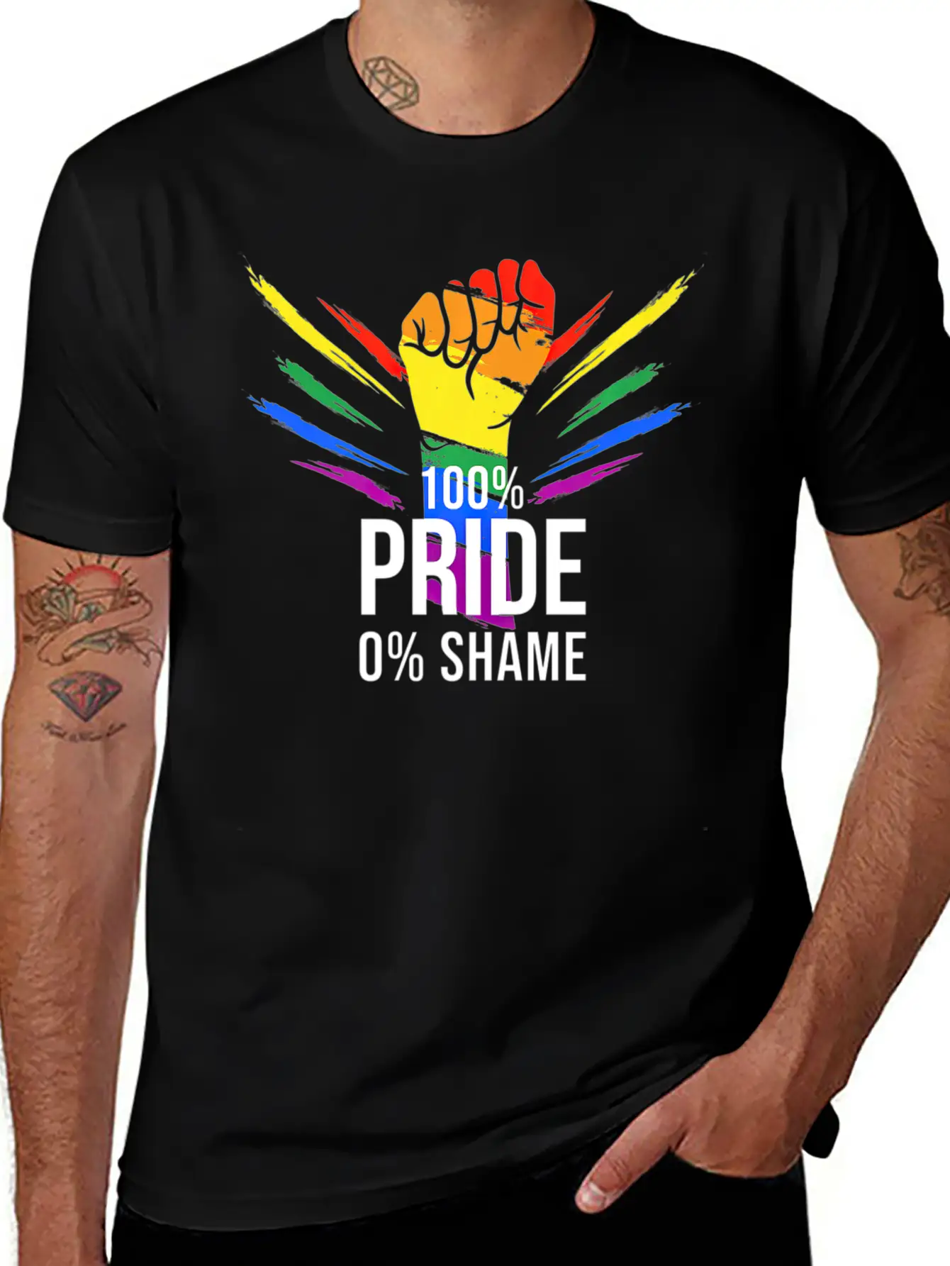 100 Pride 0 Shame Design Pride Merchandise Premium Classic Crew Neck Graphic Tee – Everyday Minimal Look