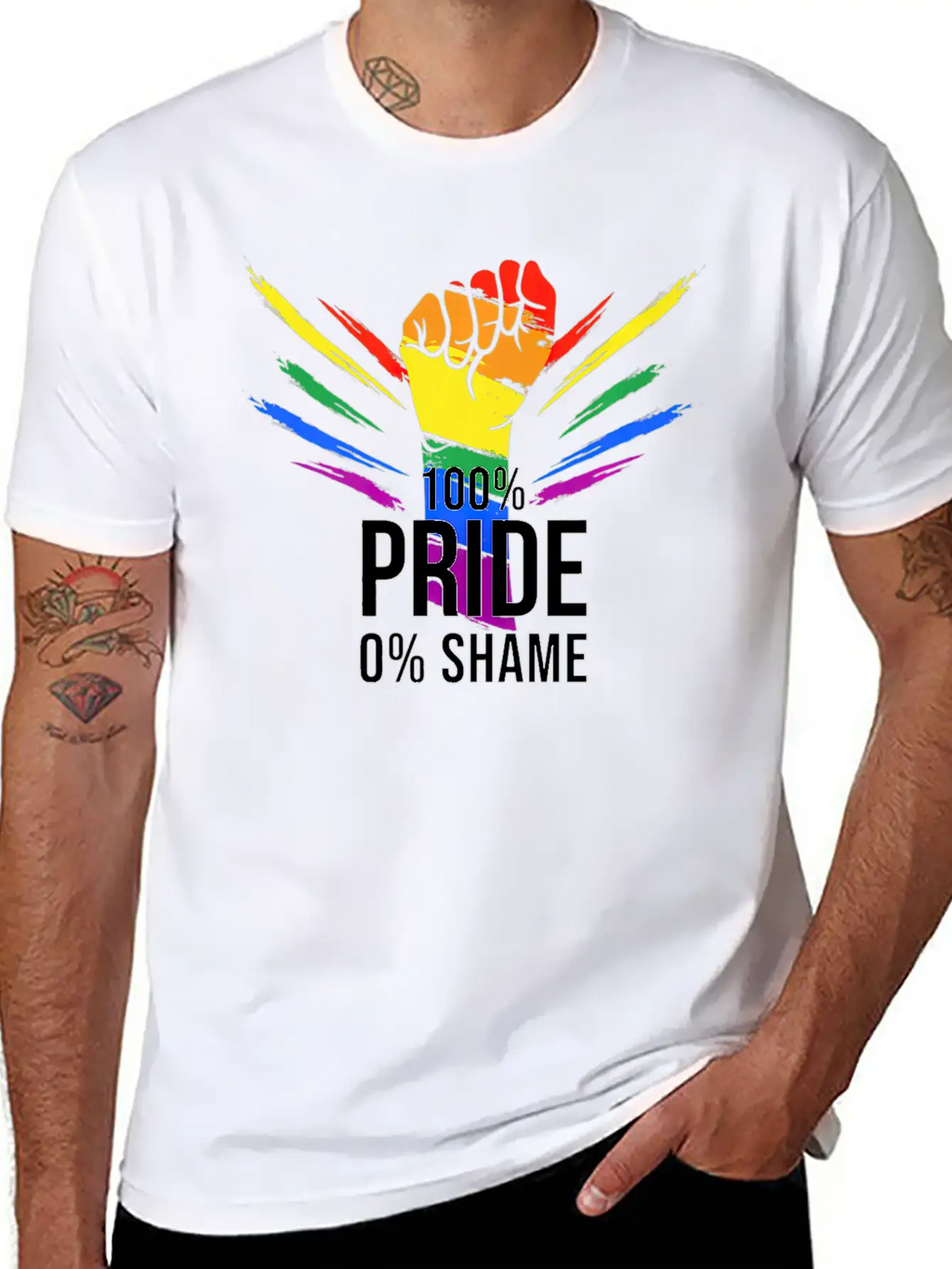 100 Pride 0 Shame Design Pride Merchandise Premium Classic Crew Neck Graphic Tee – Everyday Minimal Look