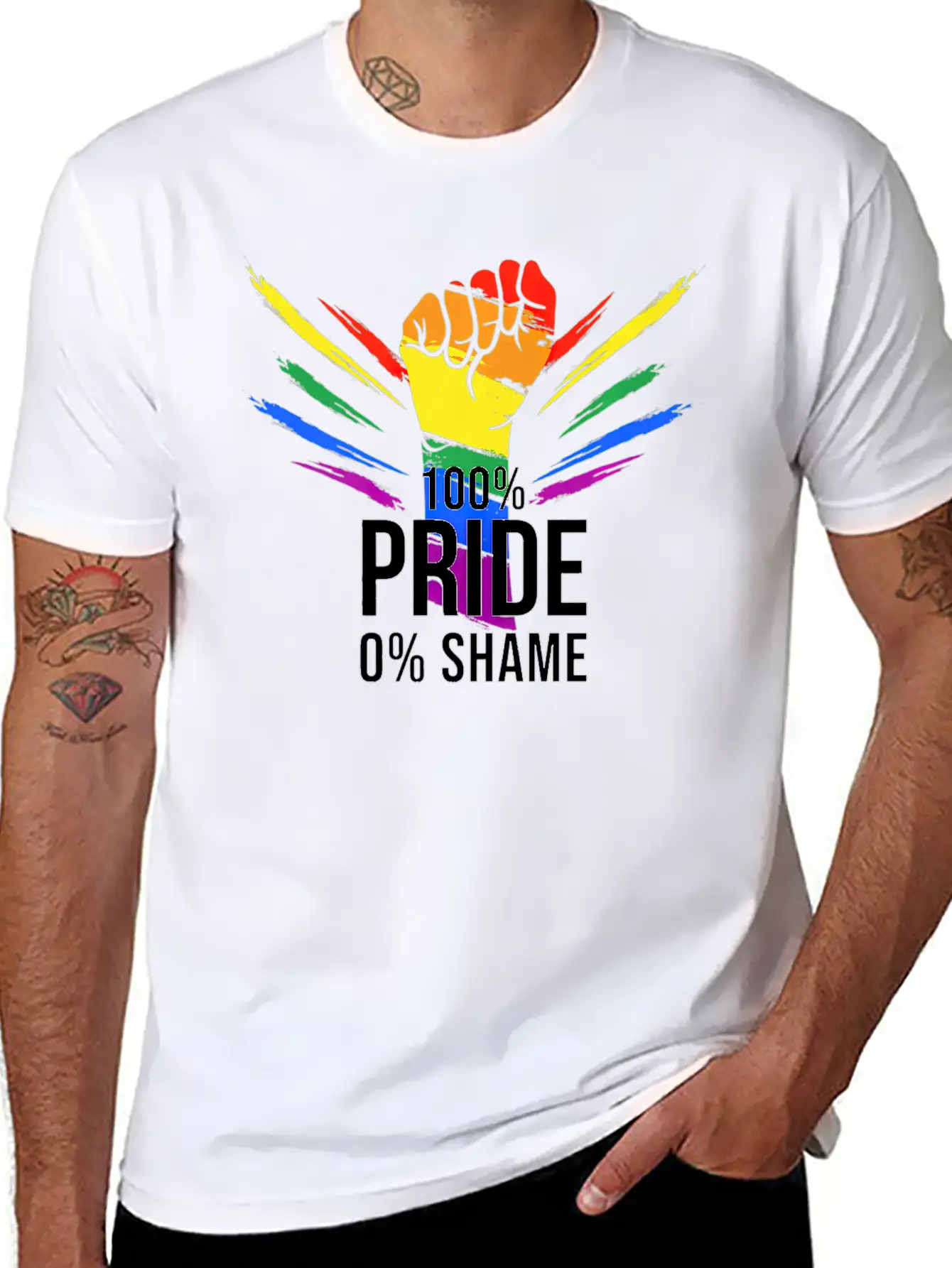 100 Pride 0 Shame Design Pride Merchandise Premium Classic Crew Neck Graphic Tee – Everyday Minimal Look