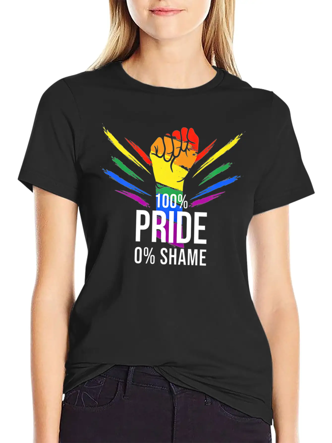 100 Pride 0 Shame Design Pride Merchandise Premium Classic Crew Neck Graphic Tee – Everyday Minimal Look