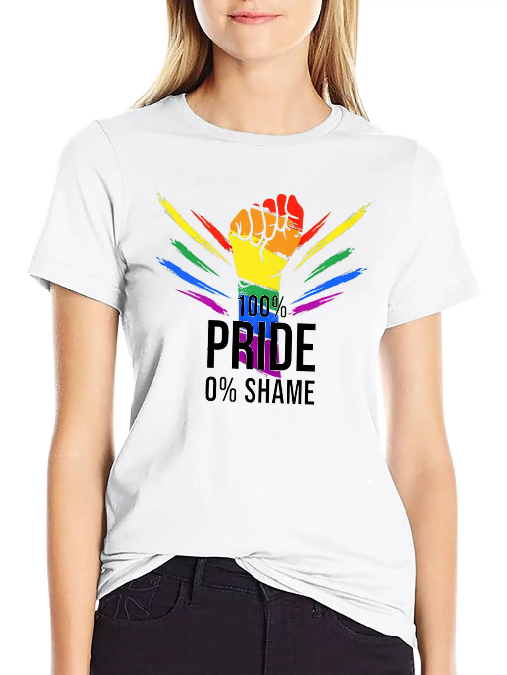 100 Pride 0 Shame Design Pride Merchandise Premium Classic Crew Neck Graphic Tee – Everyday Minimal Look