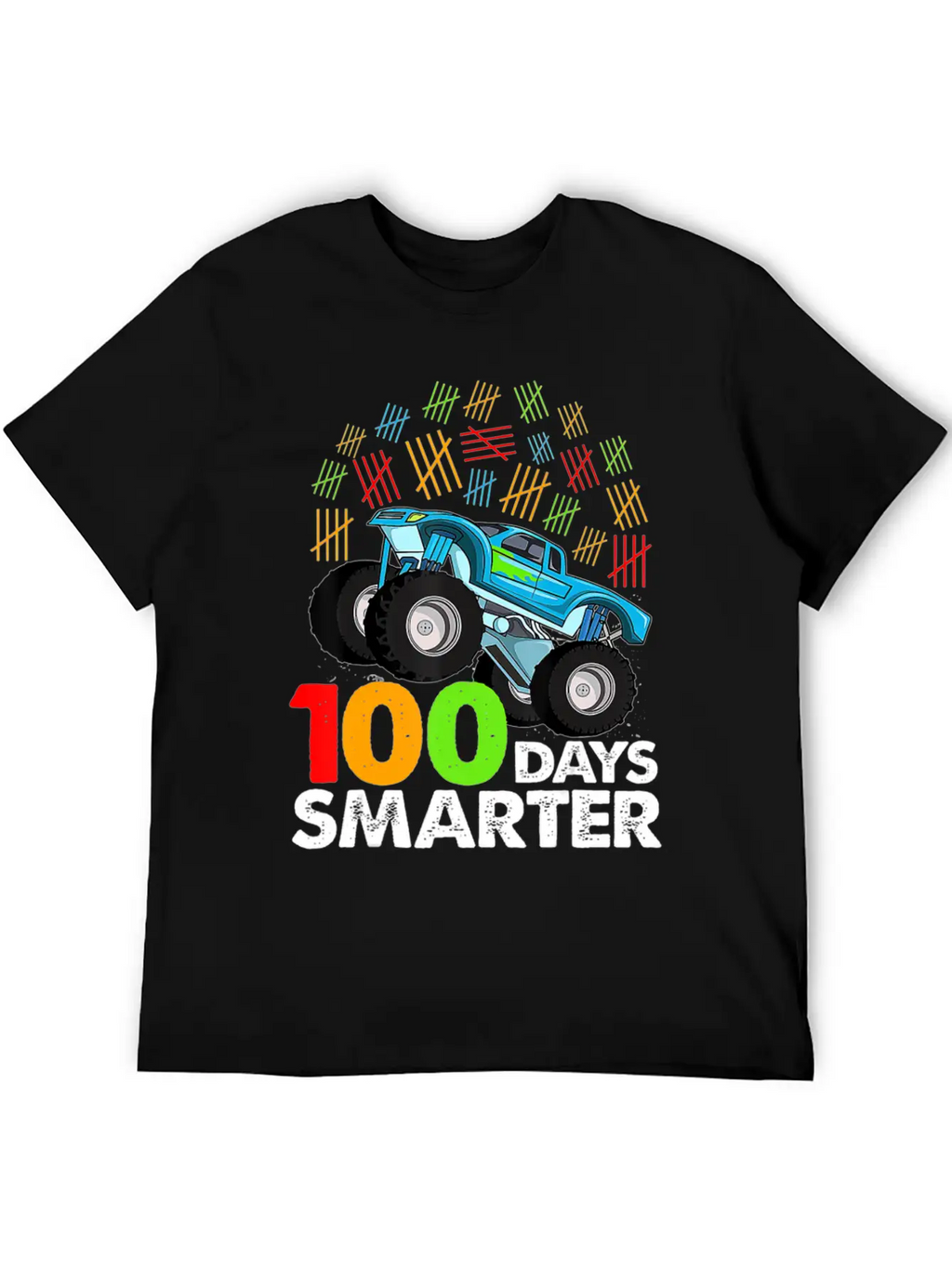 100th Day Of School Monster Truck 100 Days Smarter Classic Crew Neck Graphic Tee – Everyday Minimal Look