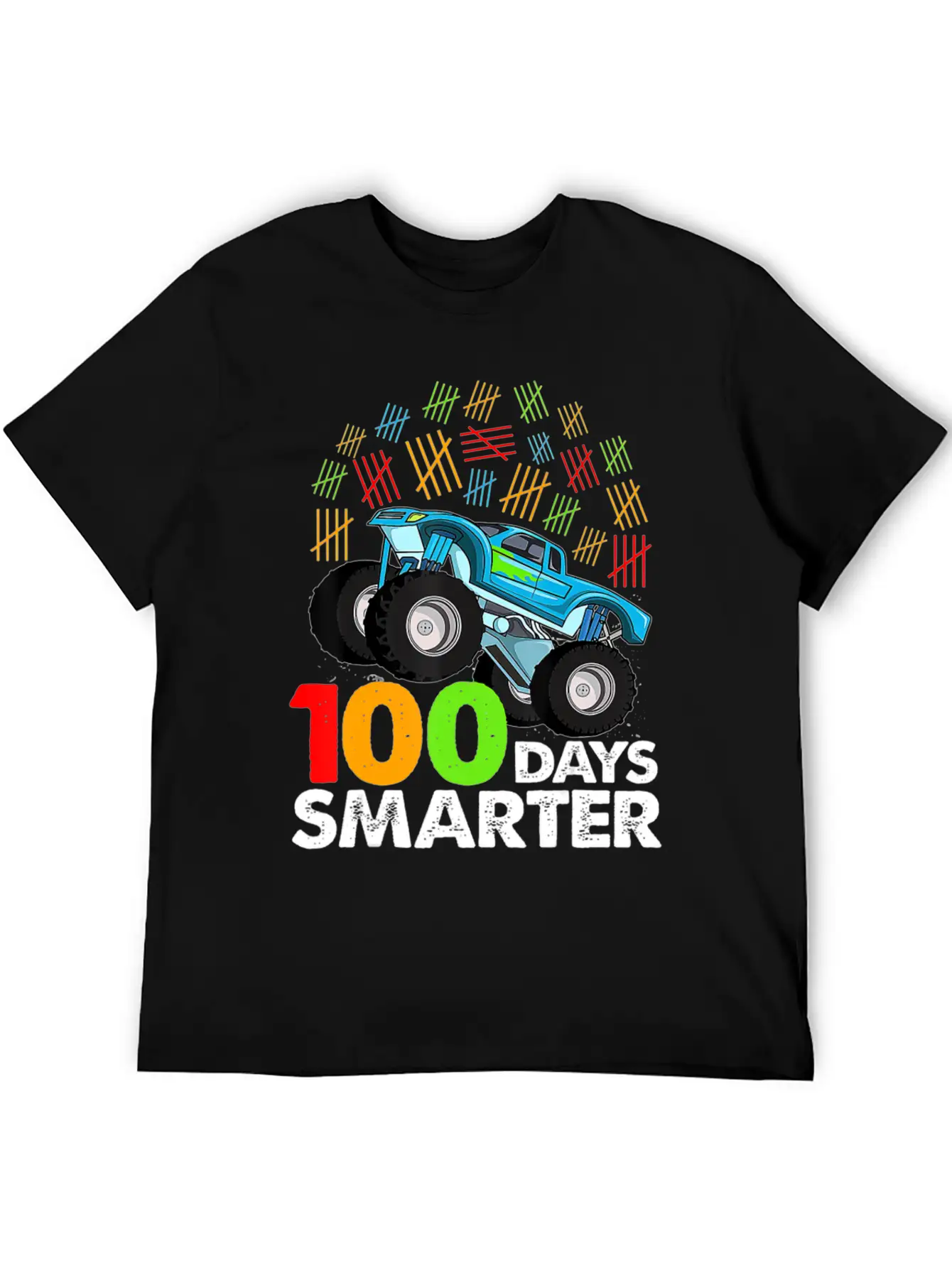 100th Day Of School Monster Truck 100 Days Smarter Classic Crew Neck Graphic Tee – Everyday Minimal Look