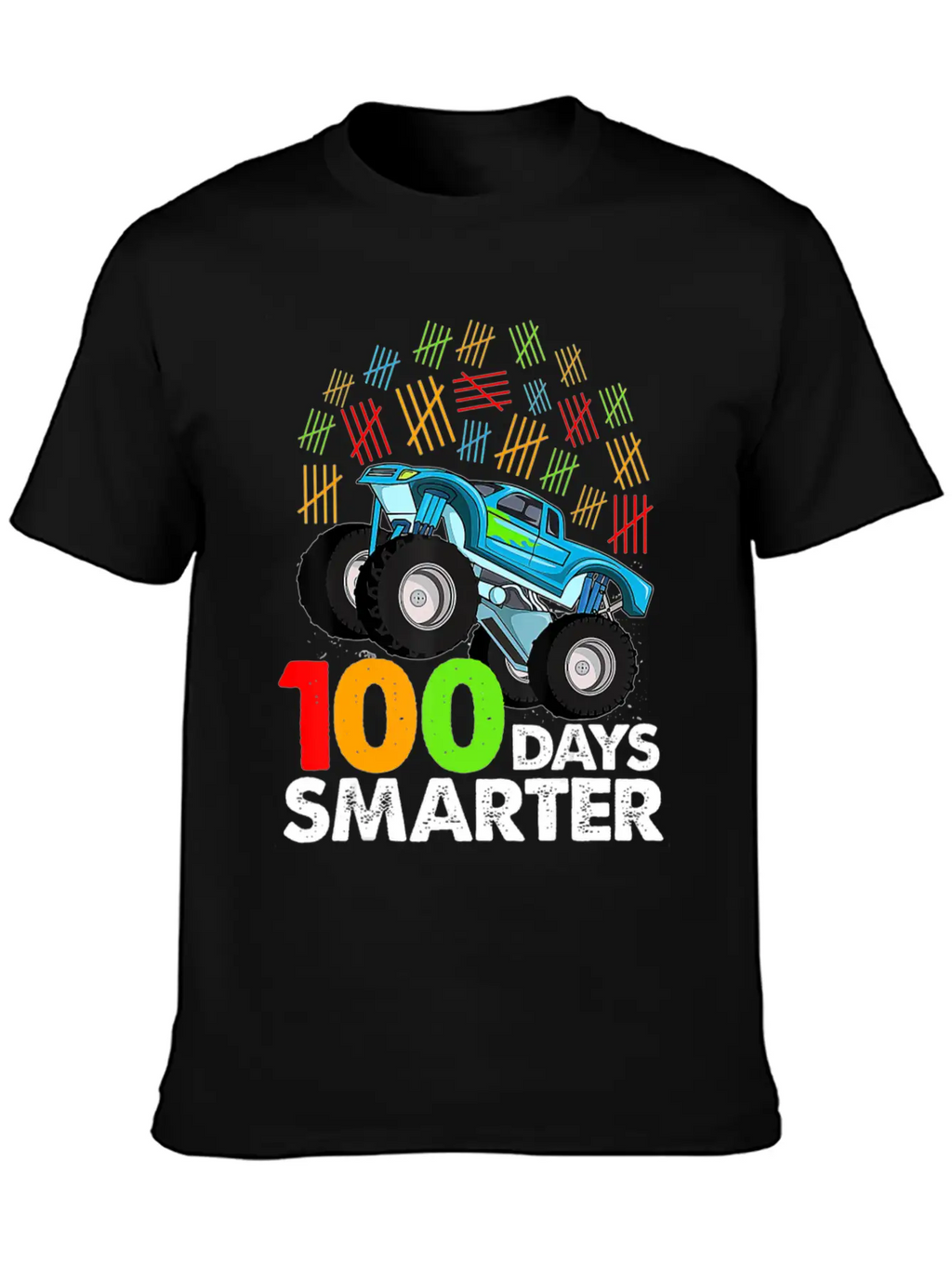 100th Day Of School Monster Truck 100 Days Smarter Classic Crew Neck Graphic Tee – Everyday Minimal Look