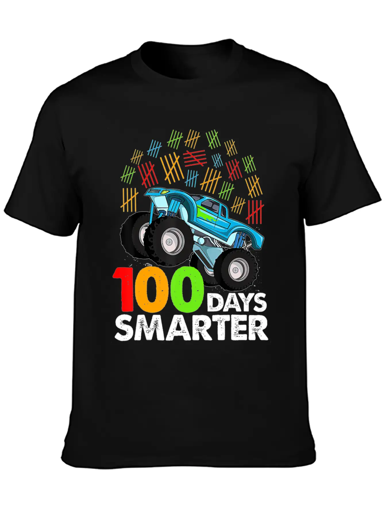 100th Day Of School Monster Truck 100 Days Smarter Classic Crew Neck Graphic Tee – Everyday Minimal Look