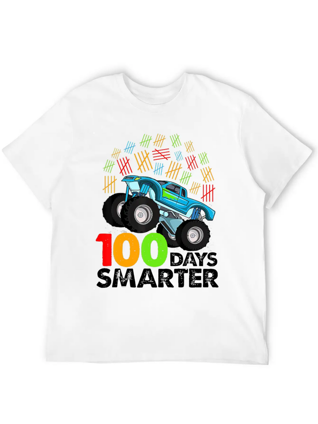 100th Day Of School Monster Truck 100 Days Smarter Classic Crew Neck Graphic Tee – Everyday Minimal Look