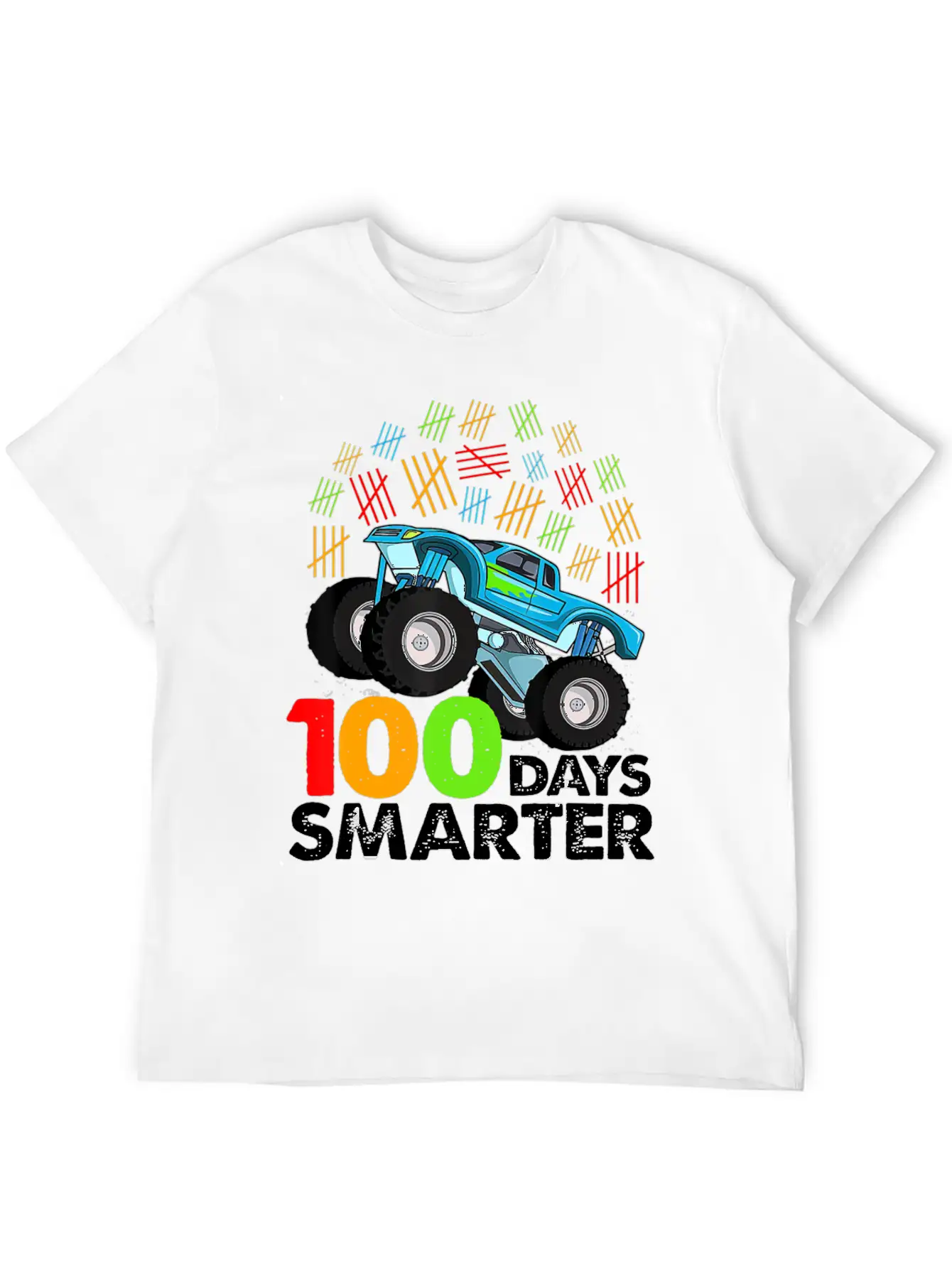 100th Day Of School Monster Truck 100 Days Smarter Classic Crew Neck Graphic Tee – Everyday Minimal Look