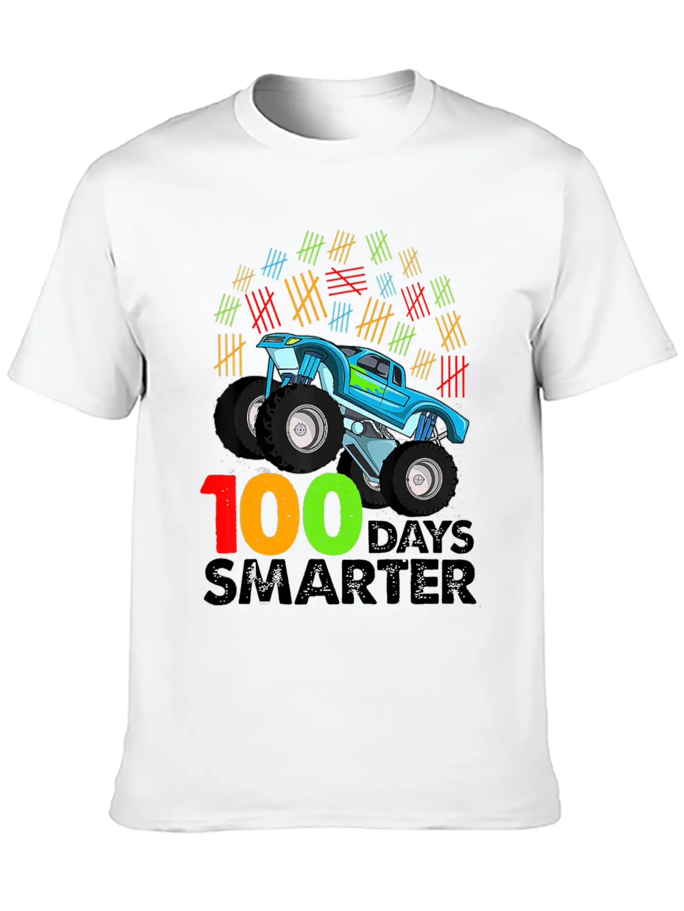 100th Day Of School Monster Truck 100 Days Smarter Classic Crew Neck Graphic Tee – Everyday Minimal Look