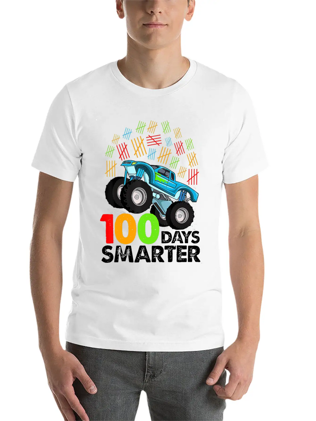 100th Day Of School Monster Truck 100 Days Smarter Classic Crew Neck Graphic Tee – Everyday Minimal Look