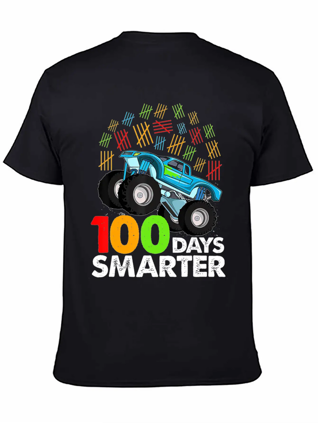 100th Day Of School Monster Truck 100 Days Smarter Classic Crew Neck Graphic Tee – Everyday Minimal Look