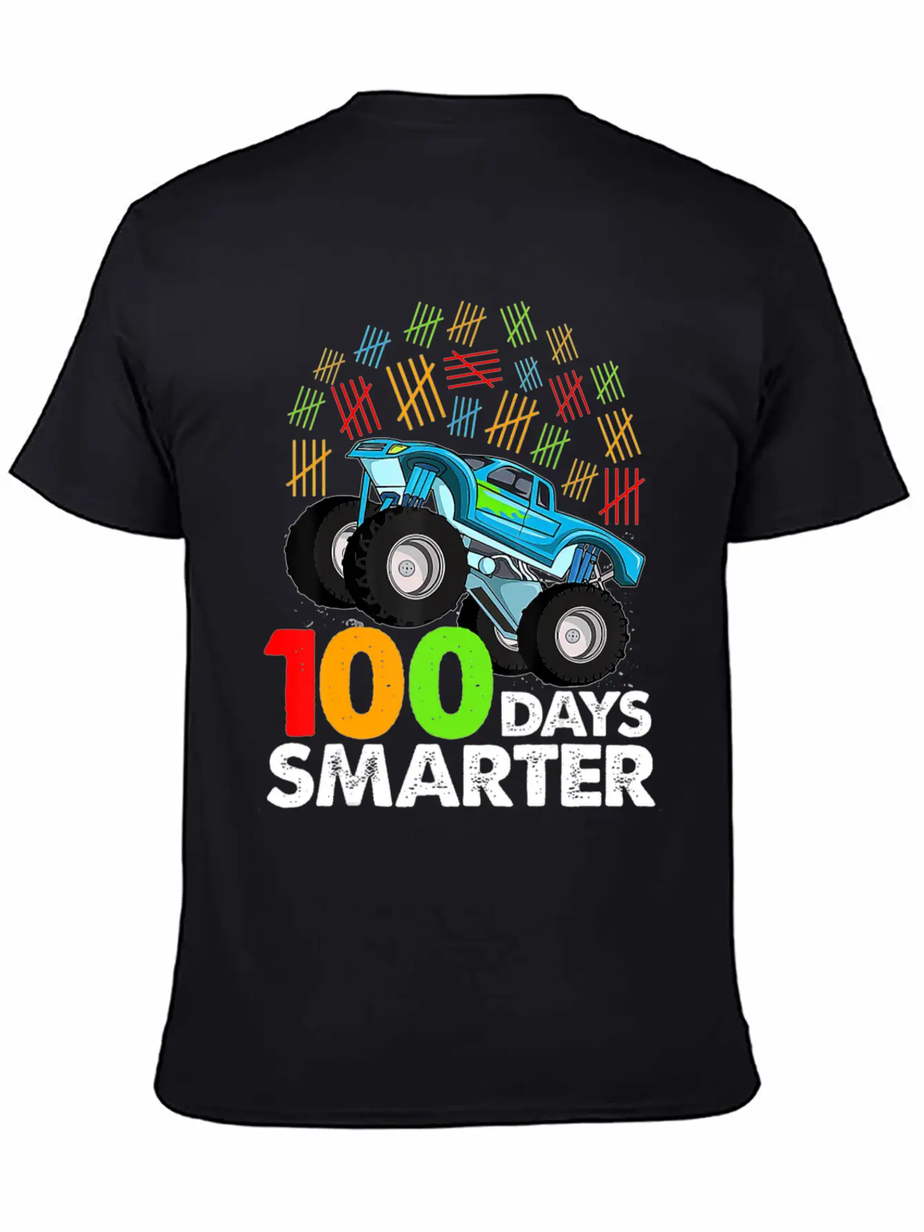 100th Day Of School Monster Truck 100 Days Smarter Classic Crew Neck Graphic Tee – Everyday Minimal Look