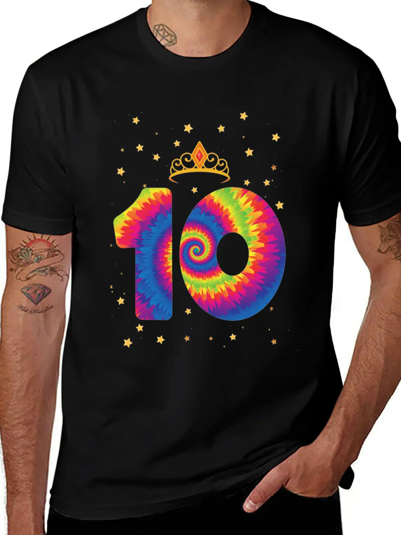 10th Birthday Crown | Tie Dye Themed Birthday | Comfortable Minimalist Graphic Tee – Summer Style Essential