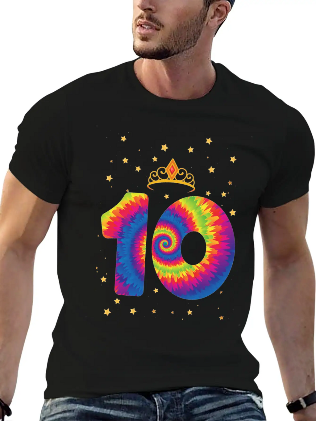 10th Birthday Crown | Tie Dye Themed Birthday | Comfortable Minimalist Graphic Tee – Summer Style Essential