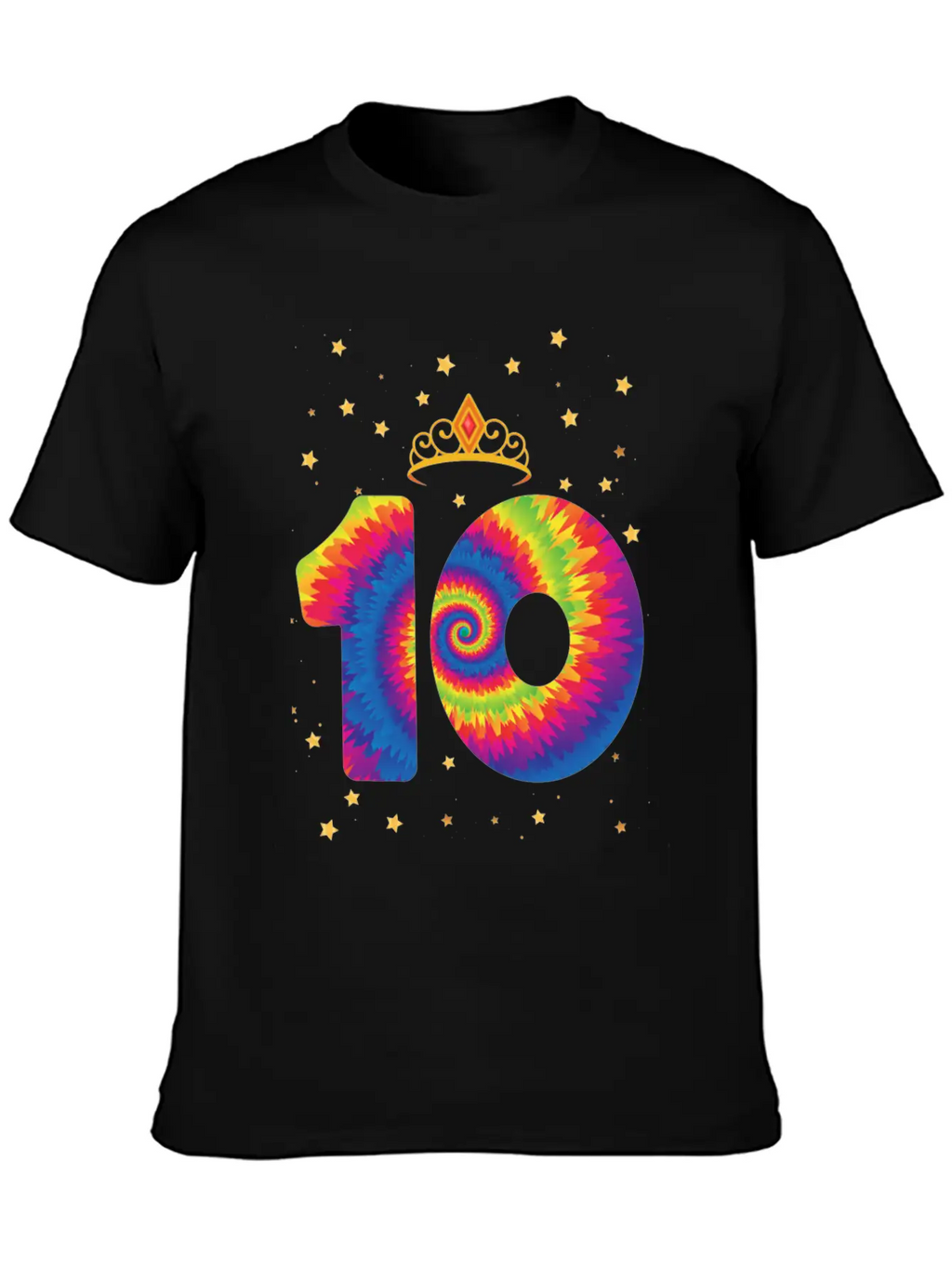 10th Birthday Crown | Tie Dye Themed Birthday | Comfortable Minimalist Graphic Tee – Summer Style Essential