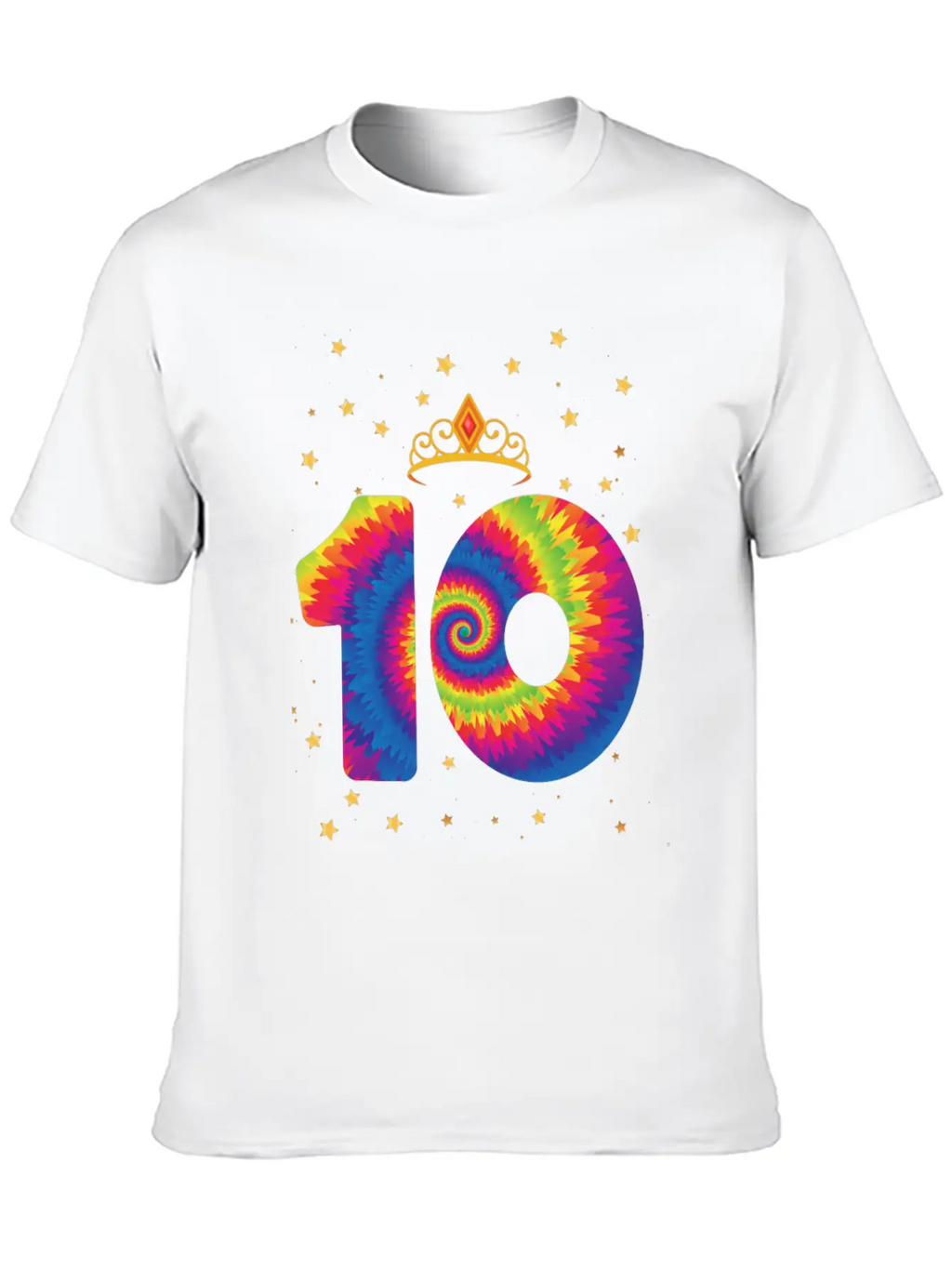 10th Birthday Crown | Tie Dye Themed Birthday | Comfortable Minimalist Graphic Tee – Summer Style Essential