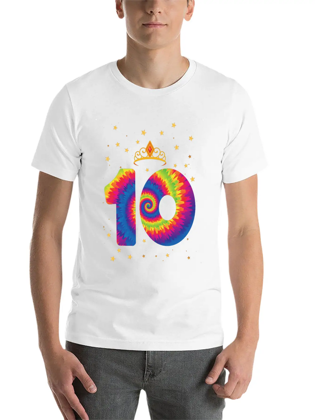 10th Birthday Crown | Tie Dye Themed Birthday | Comfortable Minimalist Graphic Tee – Summer Style Essential