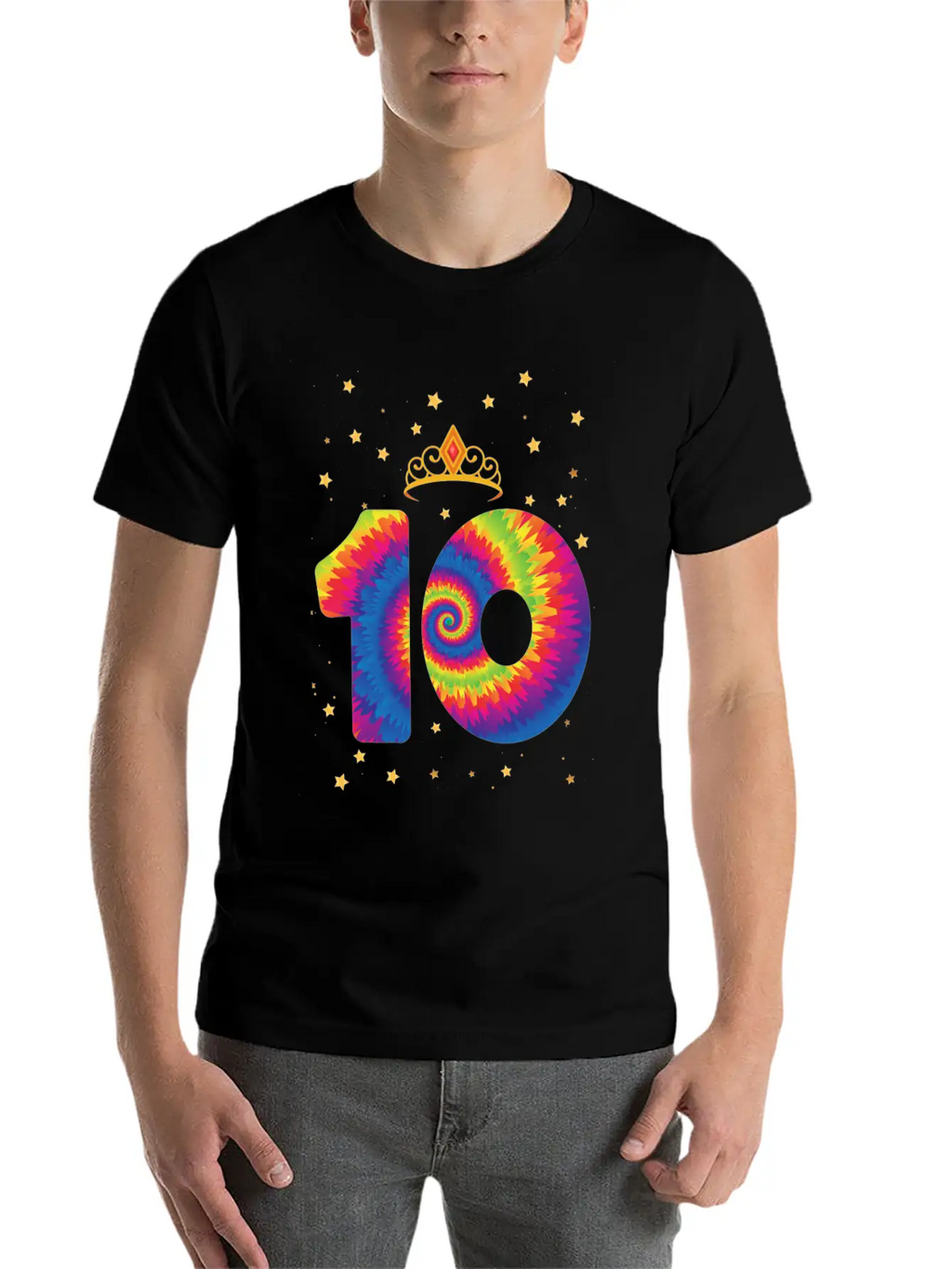 10th Birthday Crown | Tie Dye Themed Birthday | Comfortable Minimalist Graphic Tee – Summer Style Essential