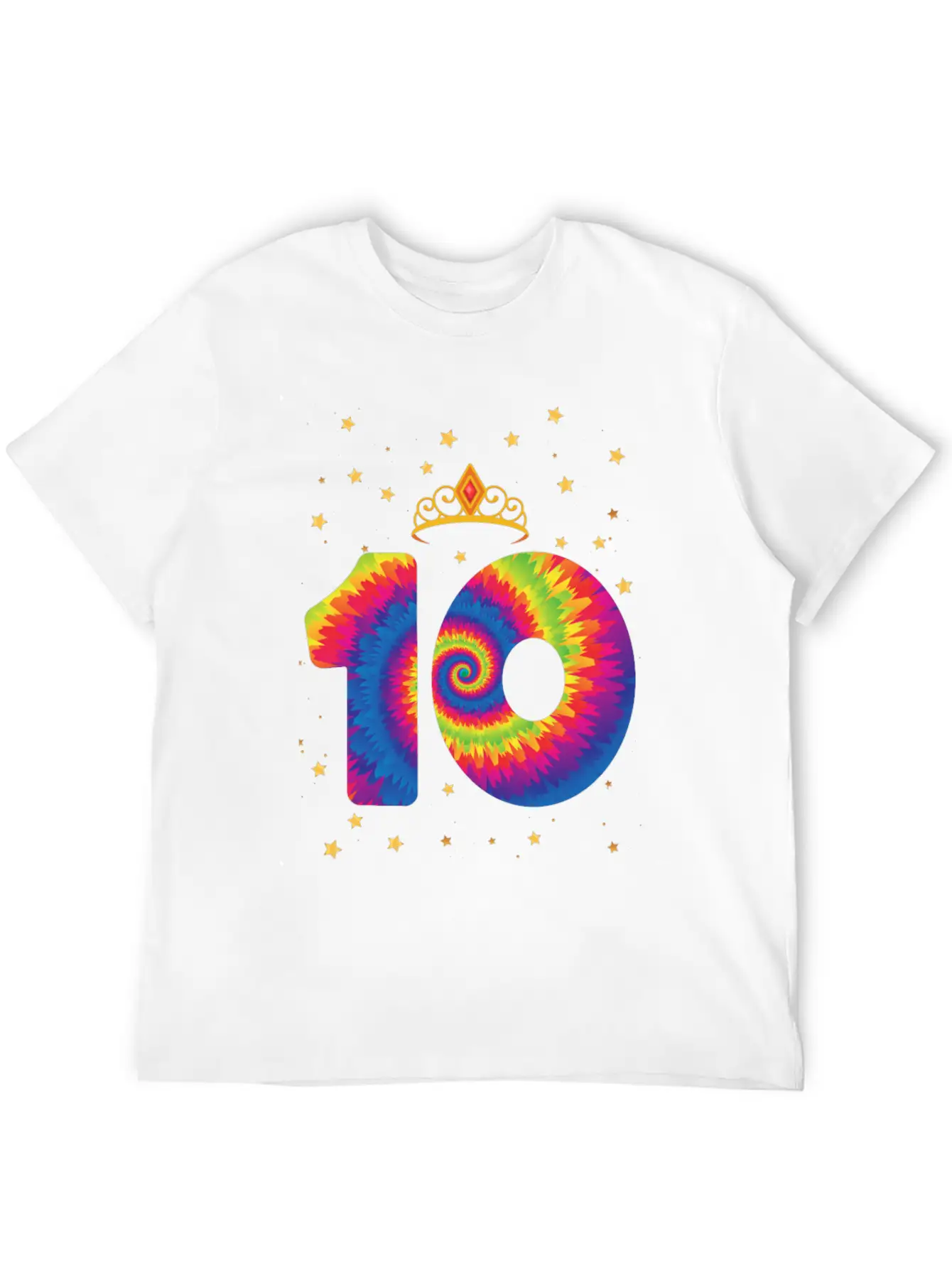 10th Birthday Crown | Tie Dye Themed Birthday | Comfortable Minimalist Graphic Tee – Summer Style Essential