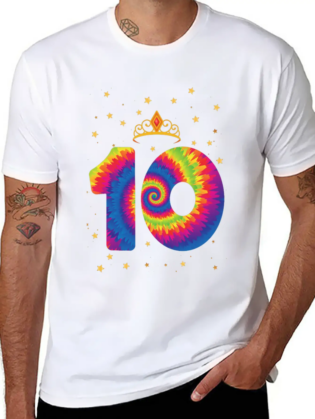10th Birthday Crown | Tie Dye Themed Birthday | Comfortable Minimalist Graphic Tee – Summer Style Essential