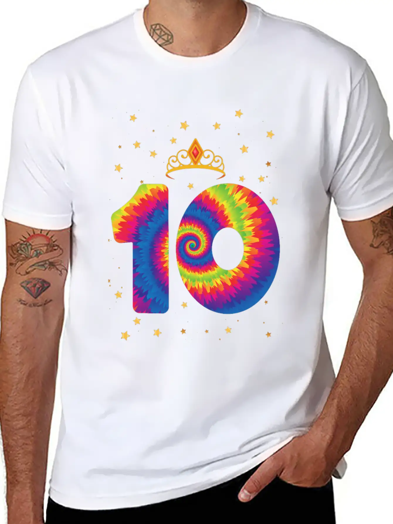 10th Birthday Crown | Tie Dye Themed Birthday | Comfortable Minimalist Graphic Tee – Summer Style Essential