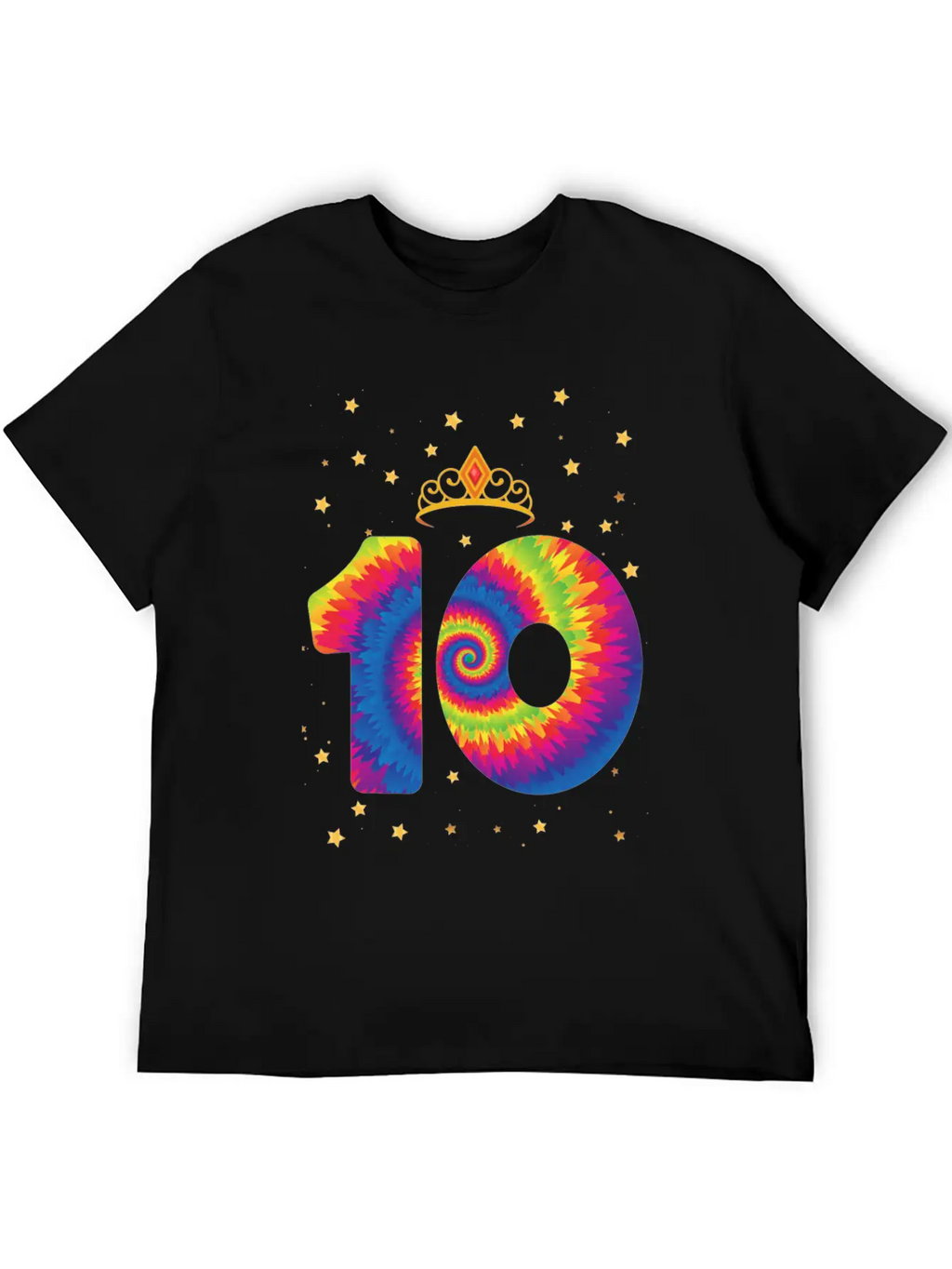 10th Birthday Crown | Tie Dye Themed Birthday | Comfortable Minimalist Graphic Tee – Summer Style Essential
