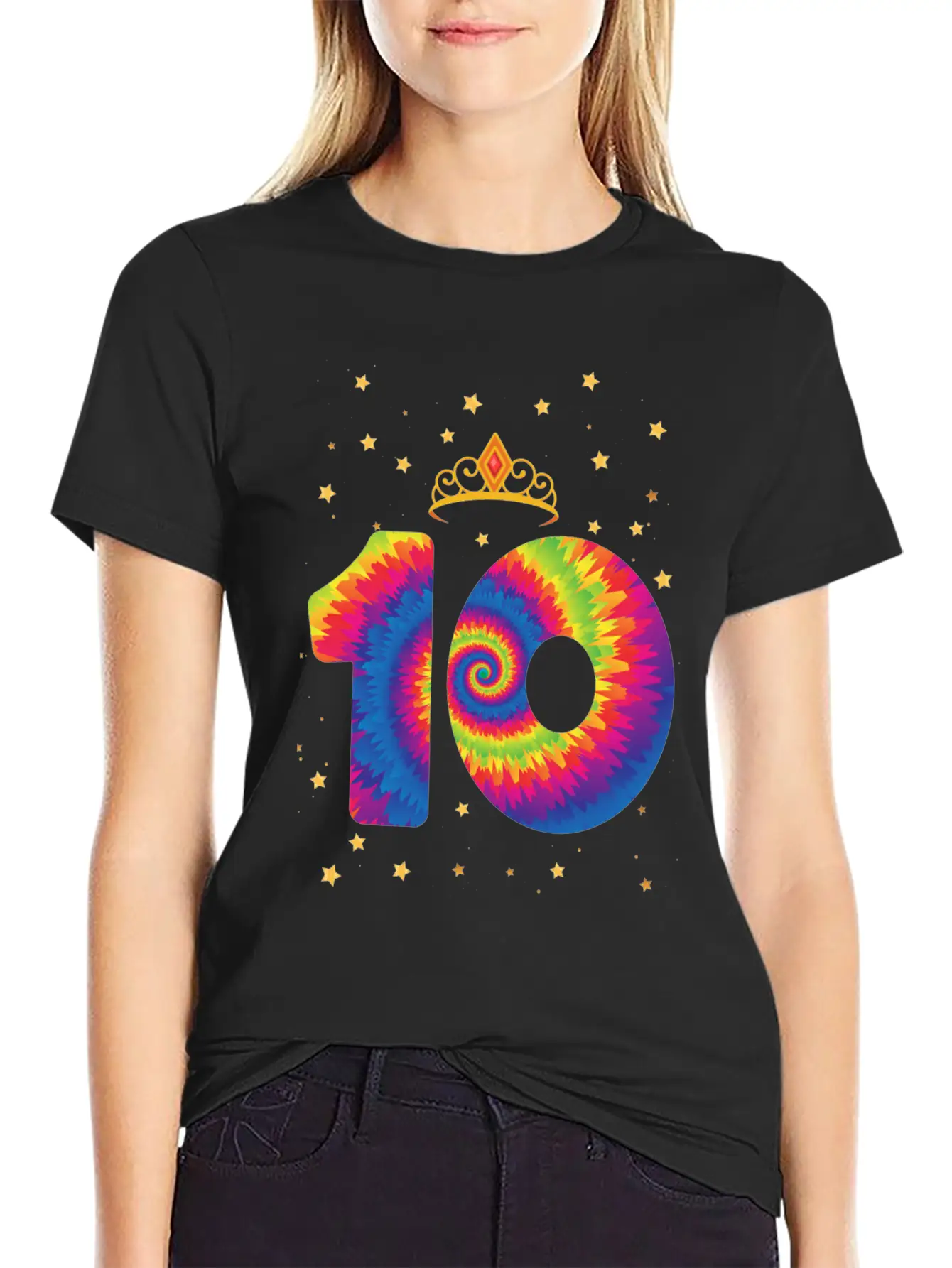 10th Birthday Crown | Tie Dye Themed Birthday | Comfortable Minimalist Graphic Tee – Summer Style Essential