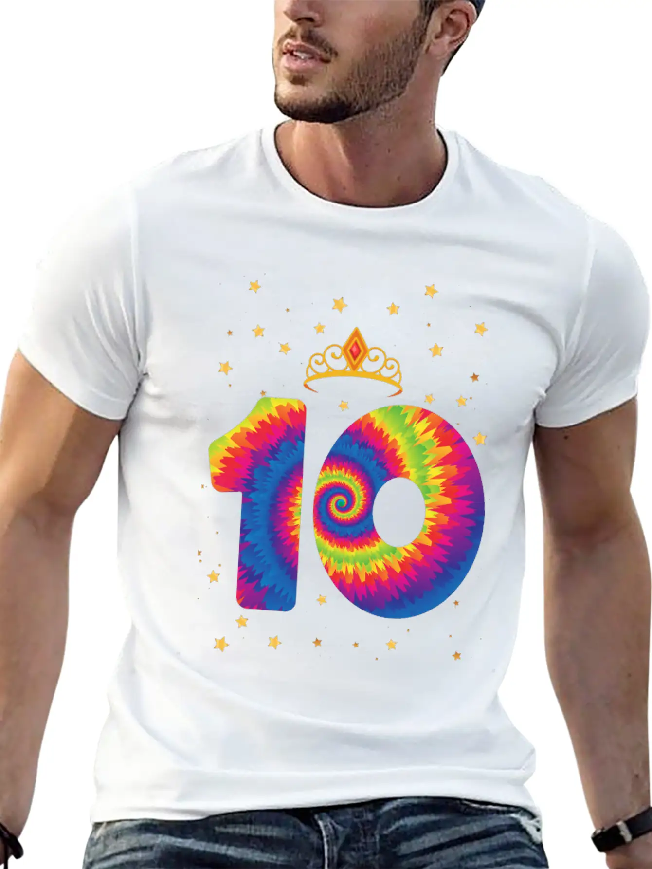 10th Birthday Crown | Tie Dye Themed Birthday | Comfortable Minimalist Graphic Tee – Summer Style Essential