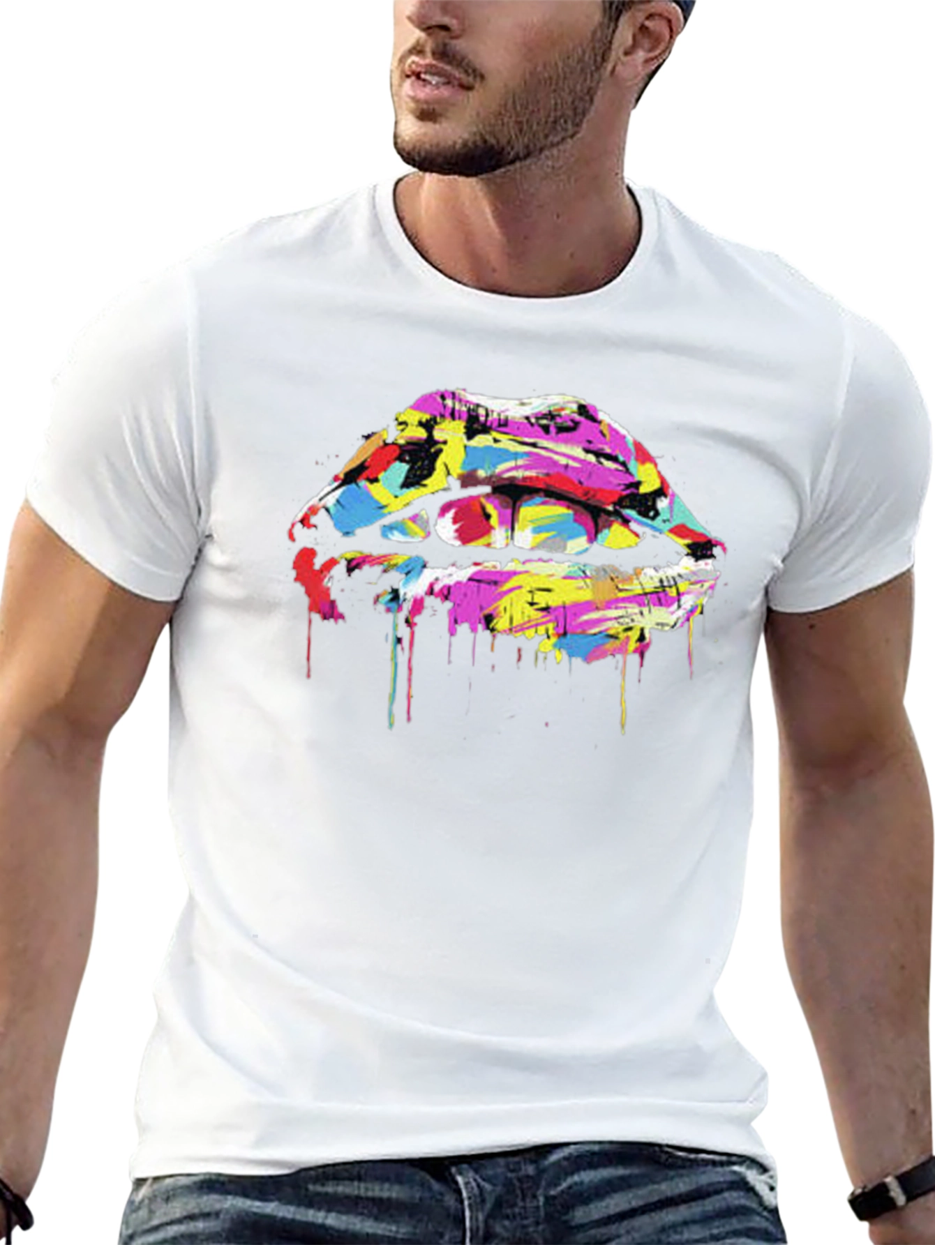 Abstract Lips Graphic Tee - Modern Art Print