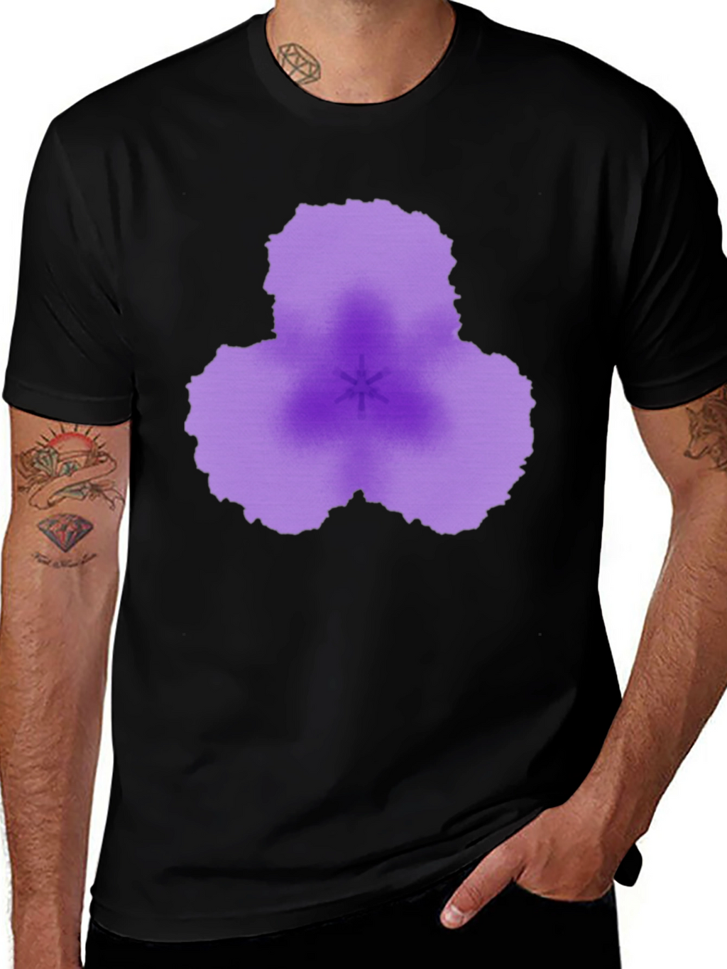 Abstract Purple Flower Black T-Shirt